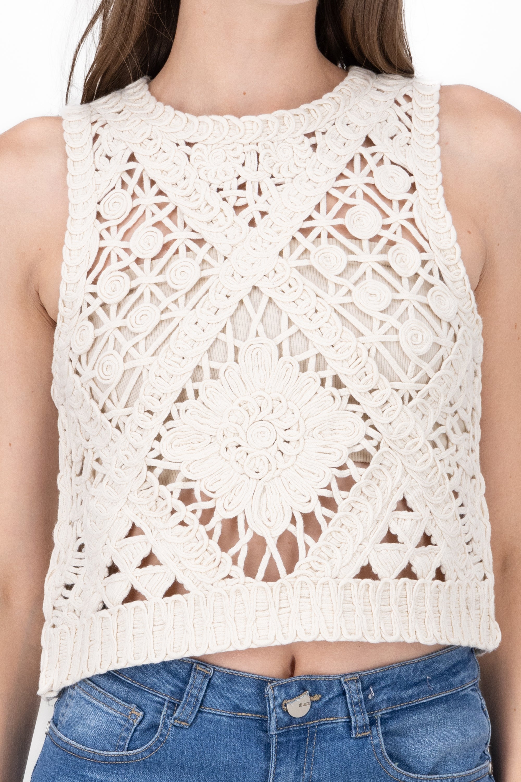 Top crochet liso CREMA