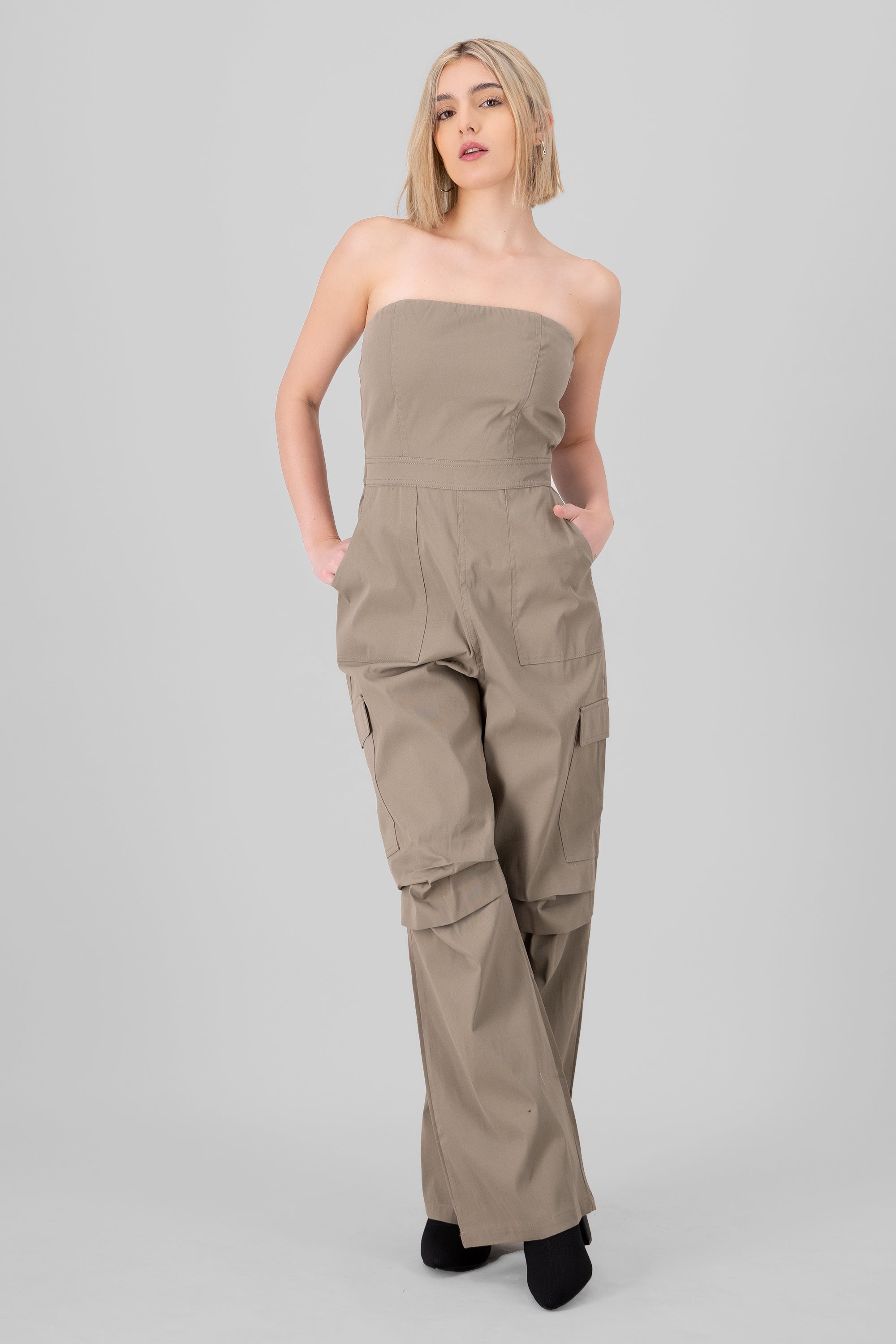 JUMPSUIT STRAPLESS CARGO GREIGE