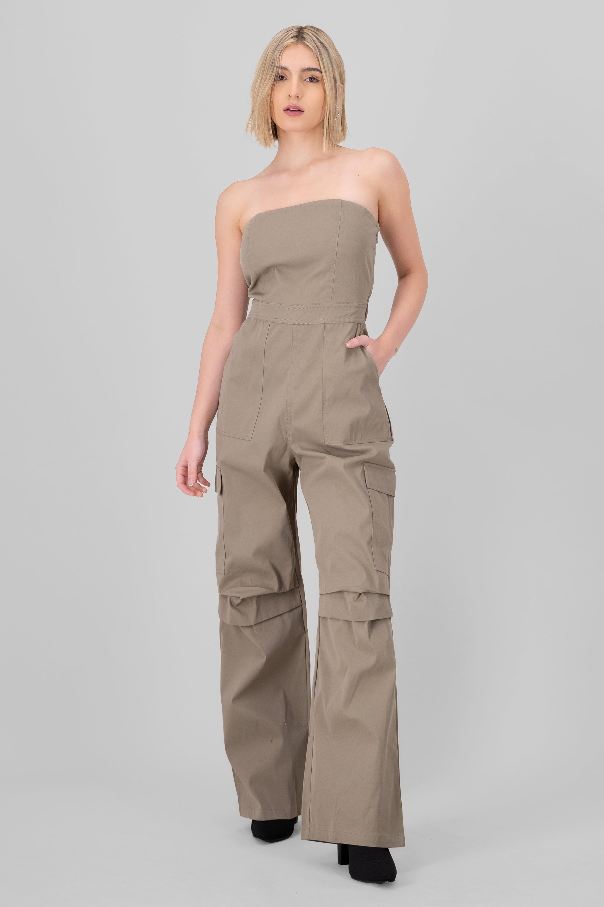 JUMPSUIT STRAPLESS CARGO GREIGE