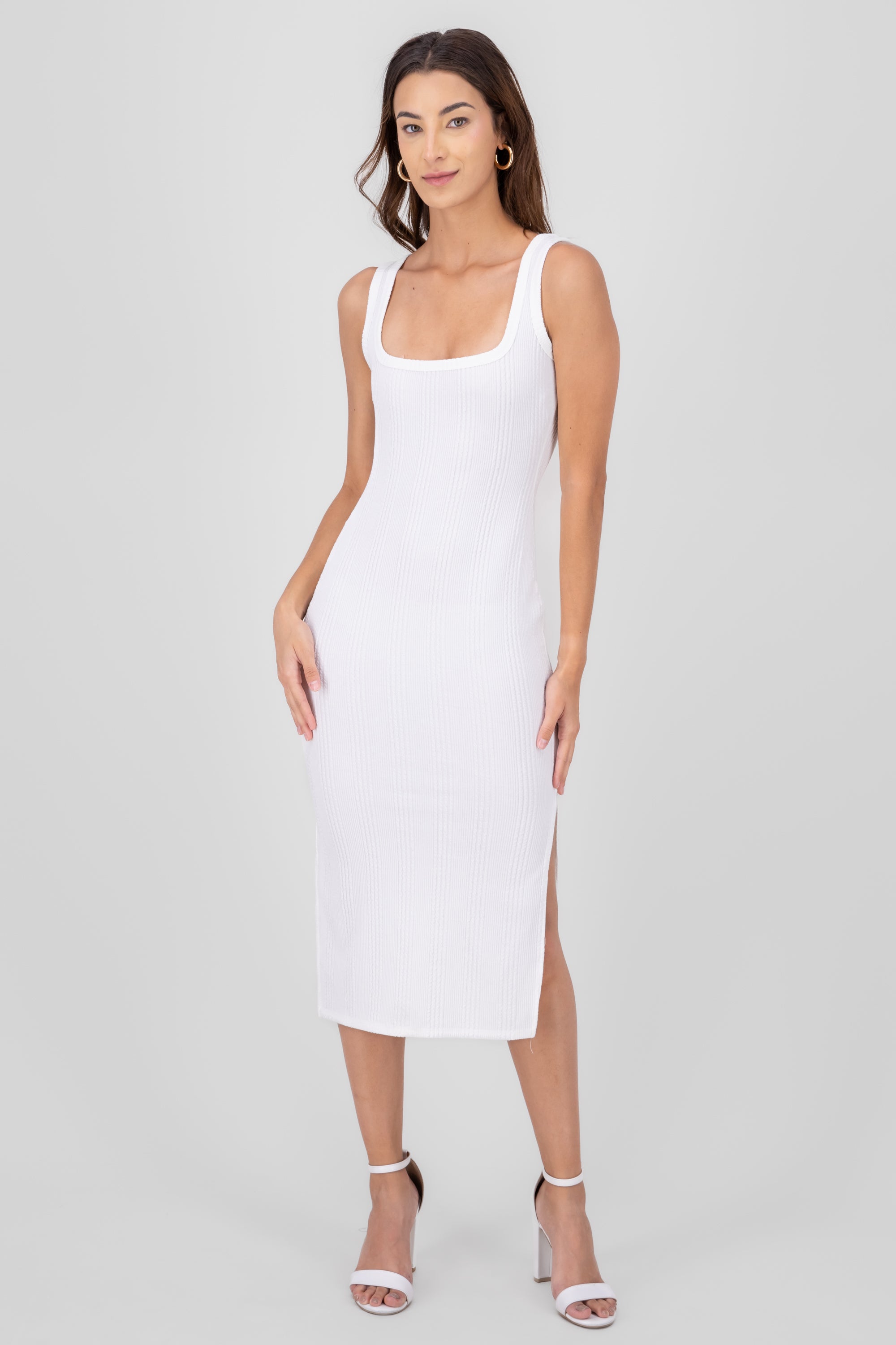 Vestido midi tirantes textura BLANCO