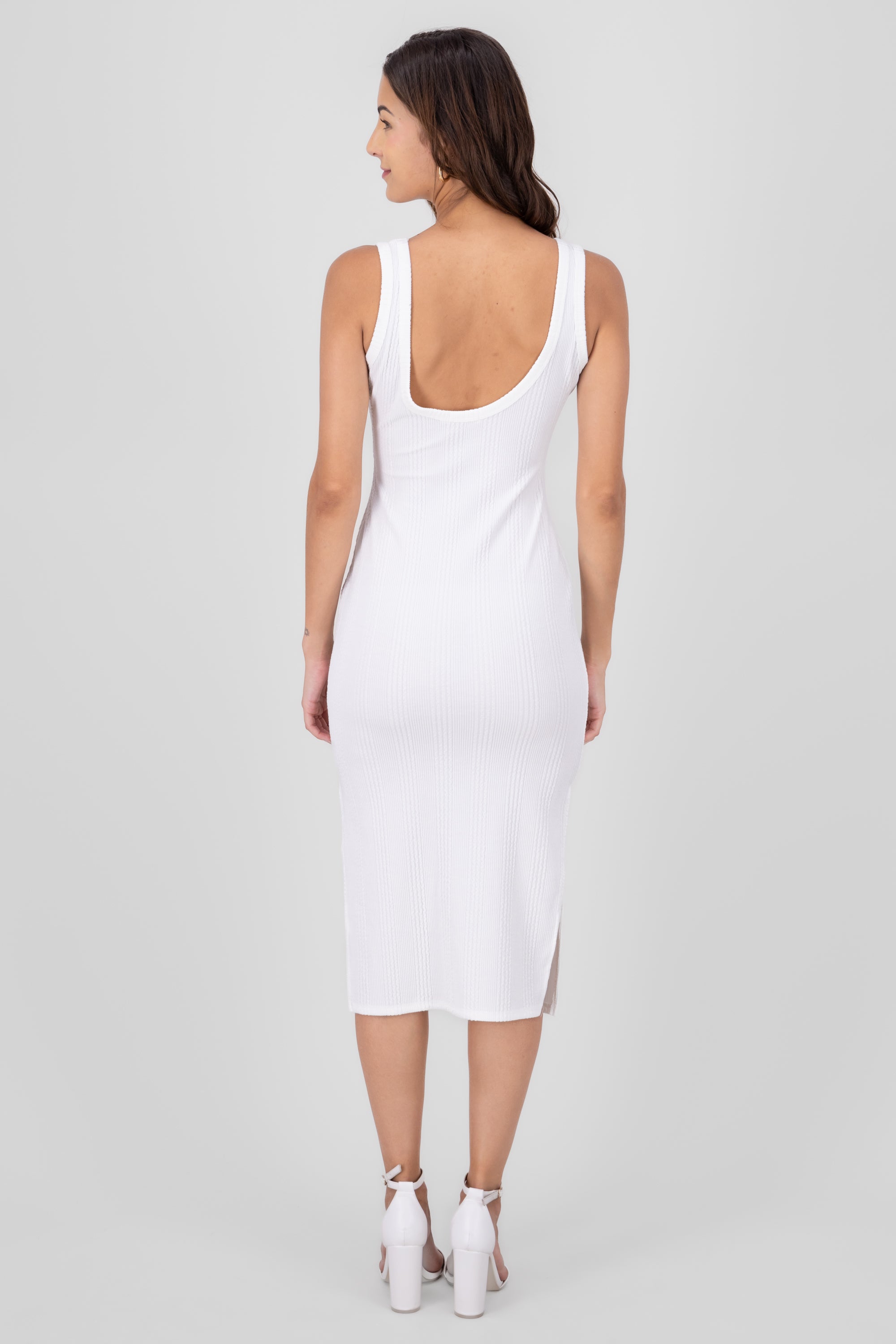 Vestido midi tirantes textura BLANCO