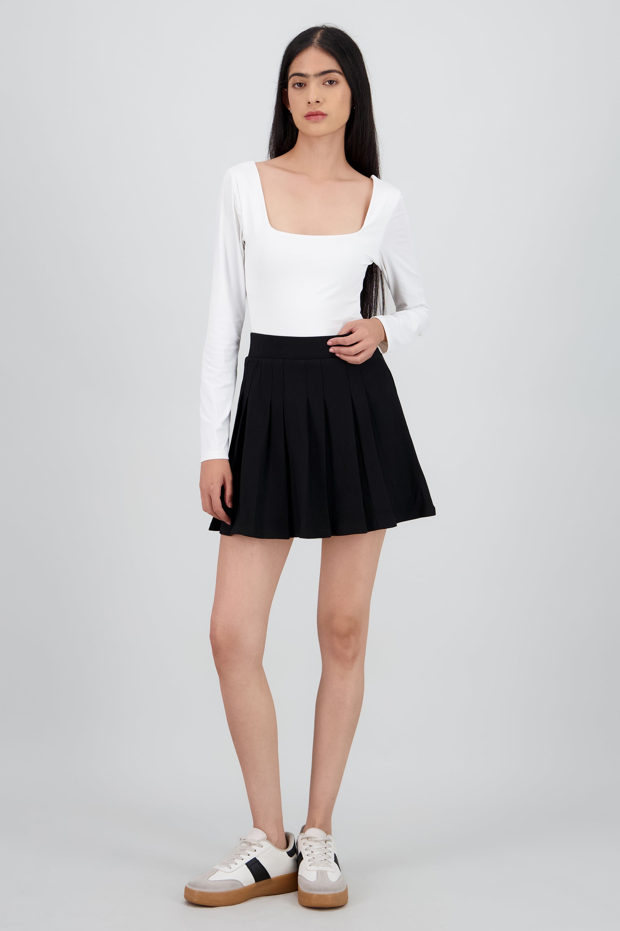 Falda tableada mini NEGRO
