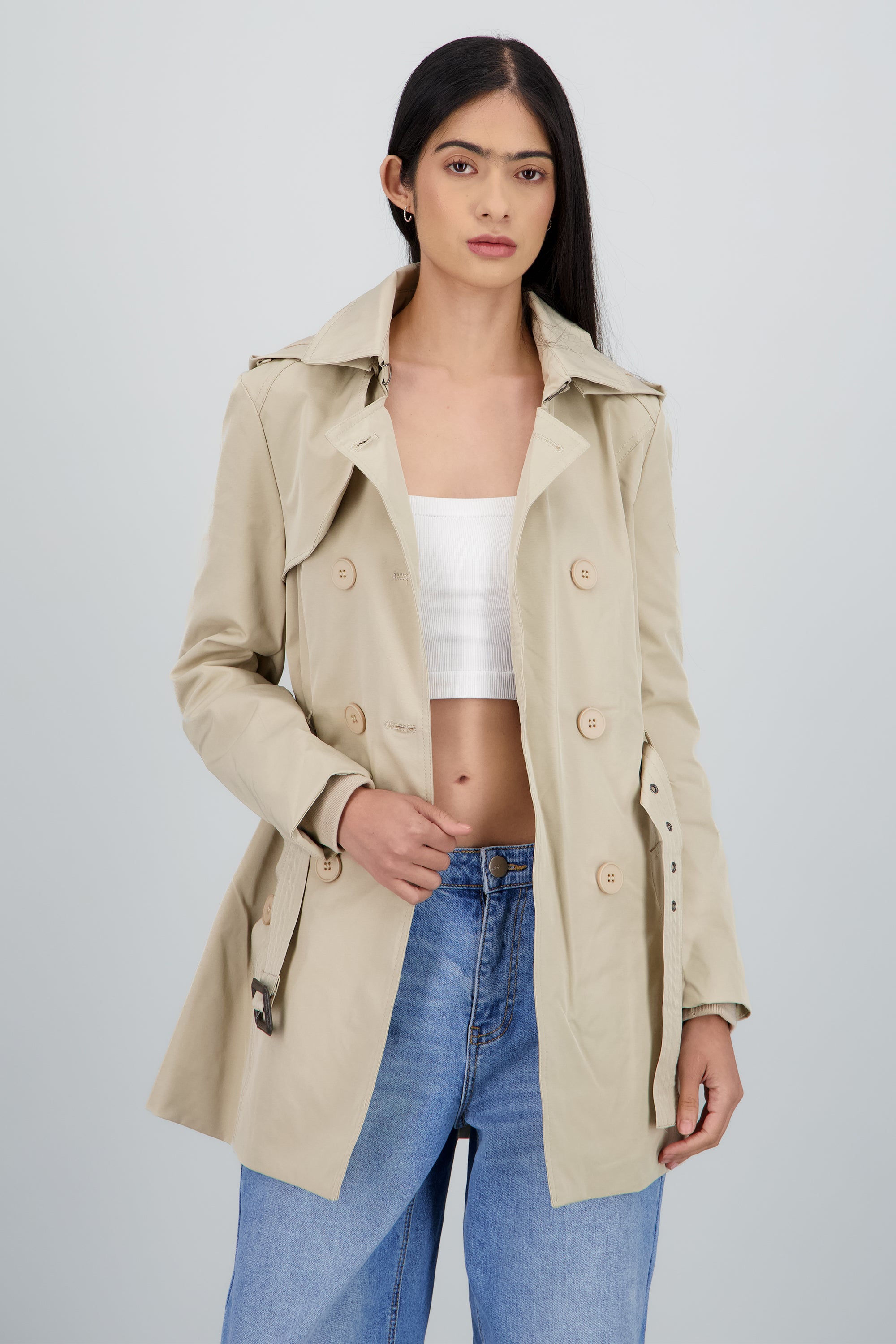 Gabardina botonoes monocromaticos BEIGE