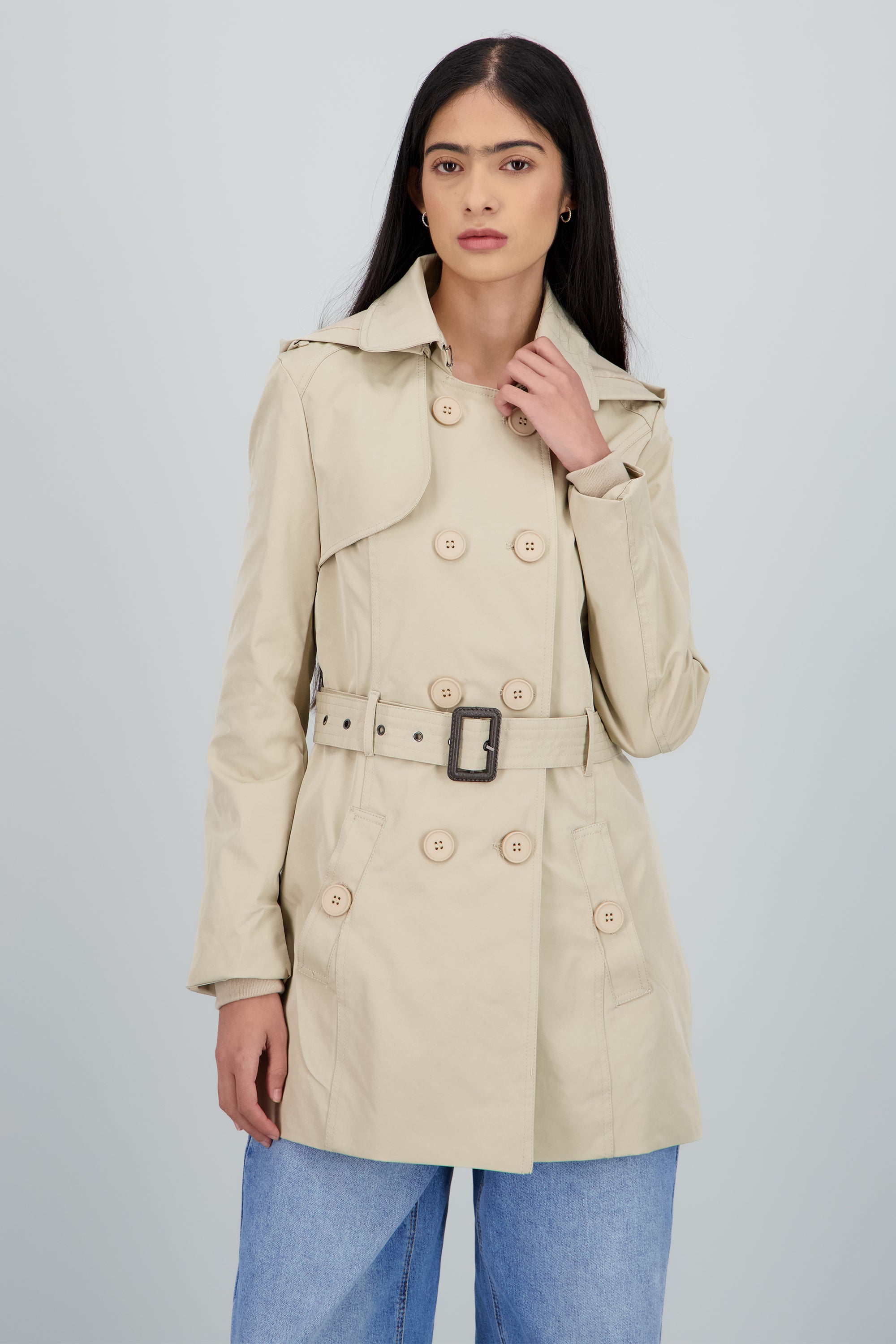 Gabardina botonoes monocromaticos BEIGE