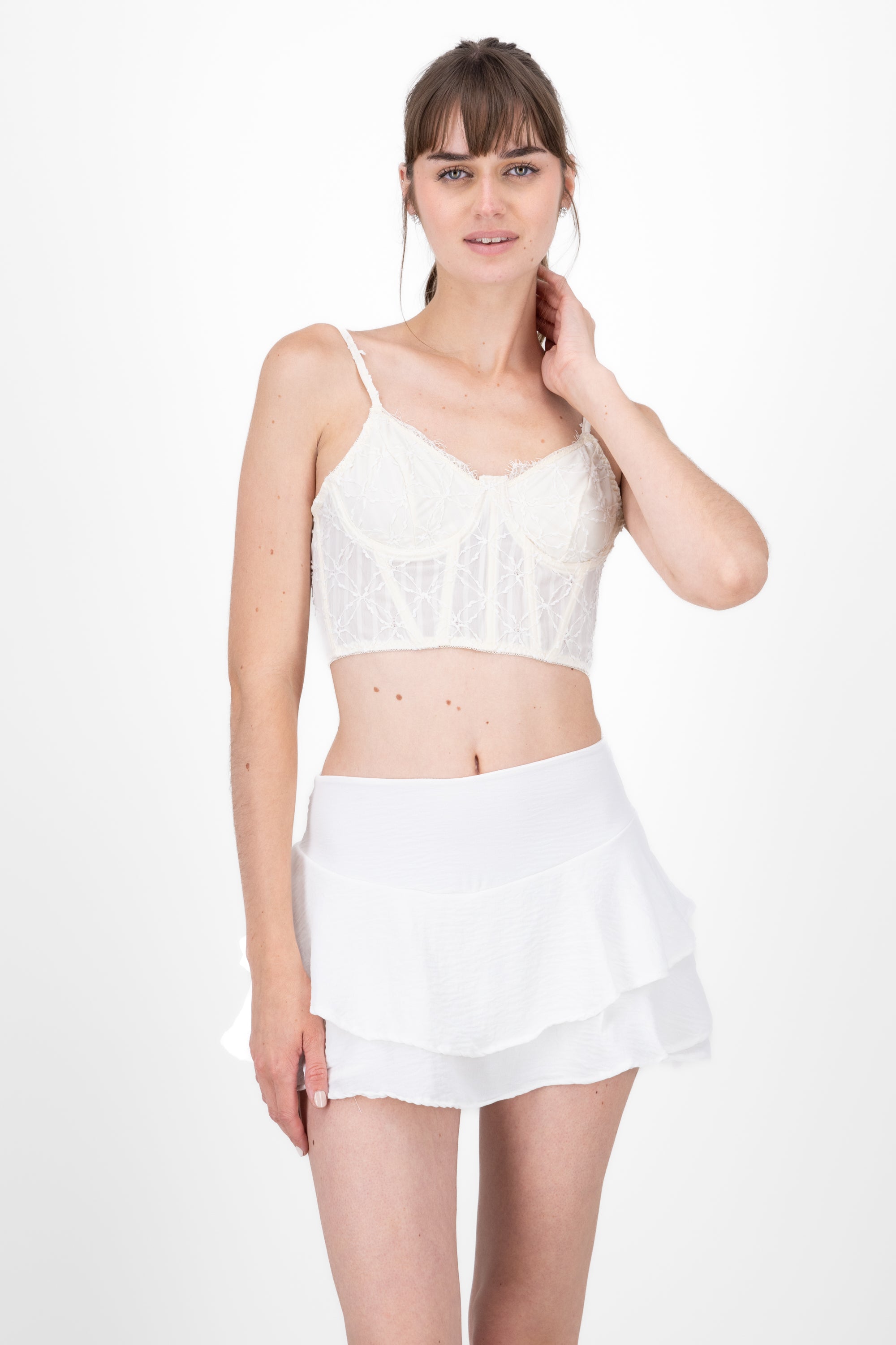 Blusa corset tirantes con textura CREMA