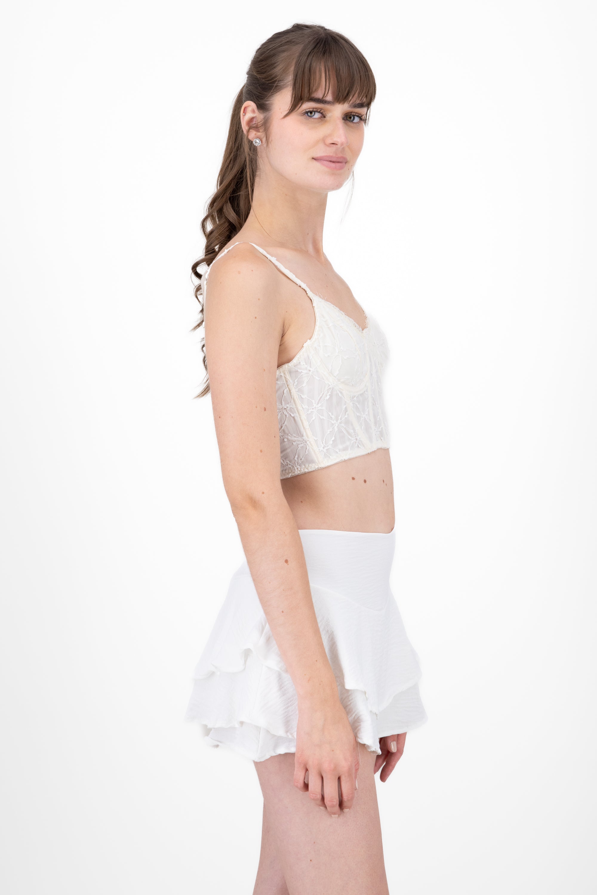 Blusa corset tirantes con textura CREMA