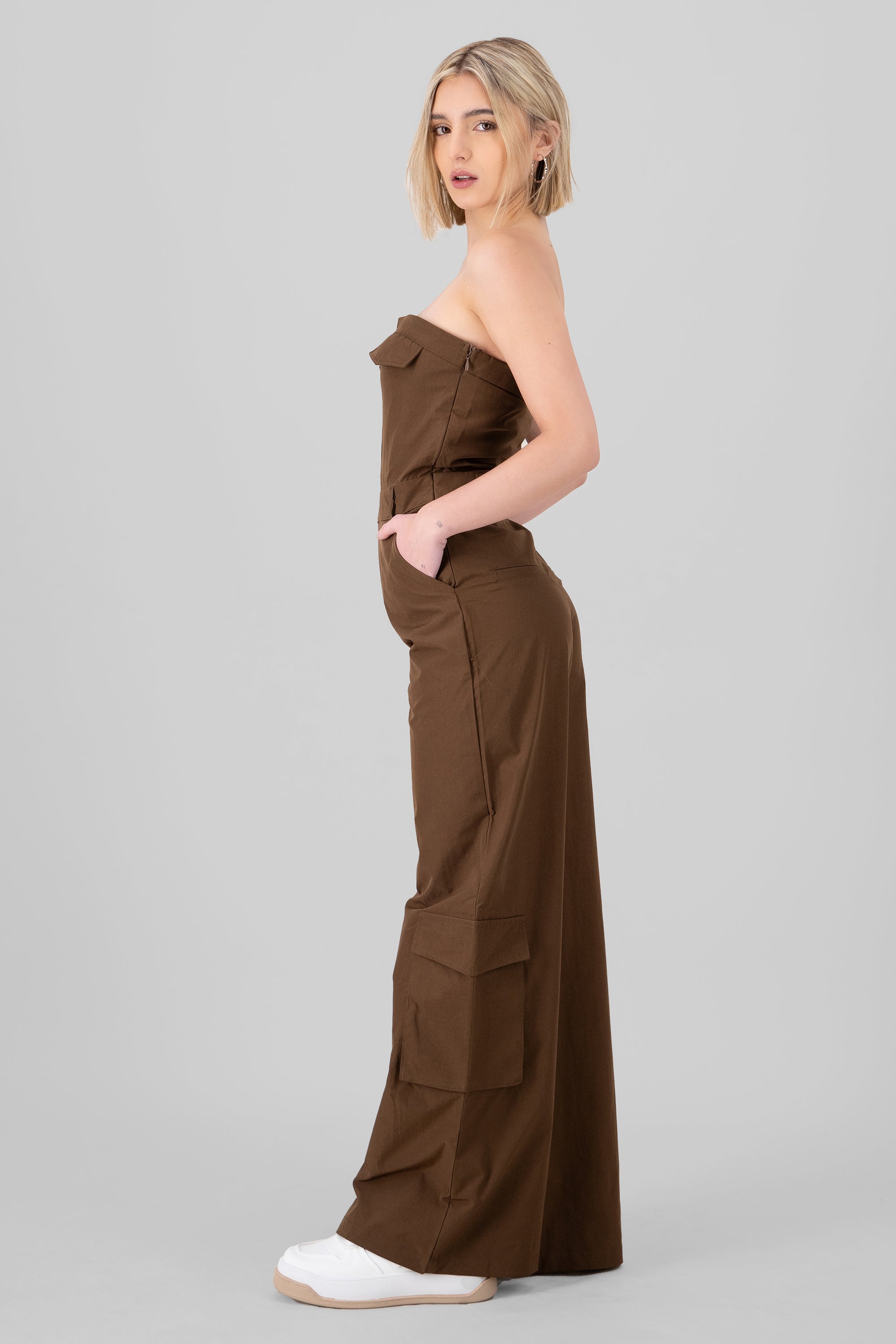 Jumpsuit liso cargo CAFE