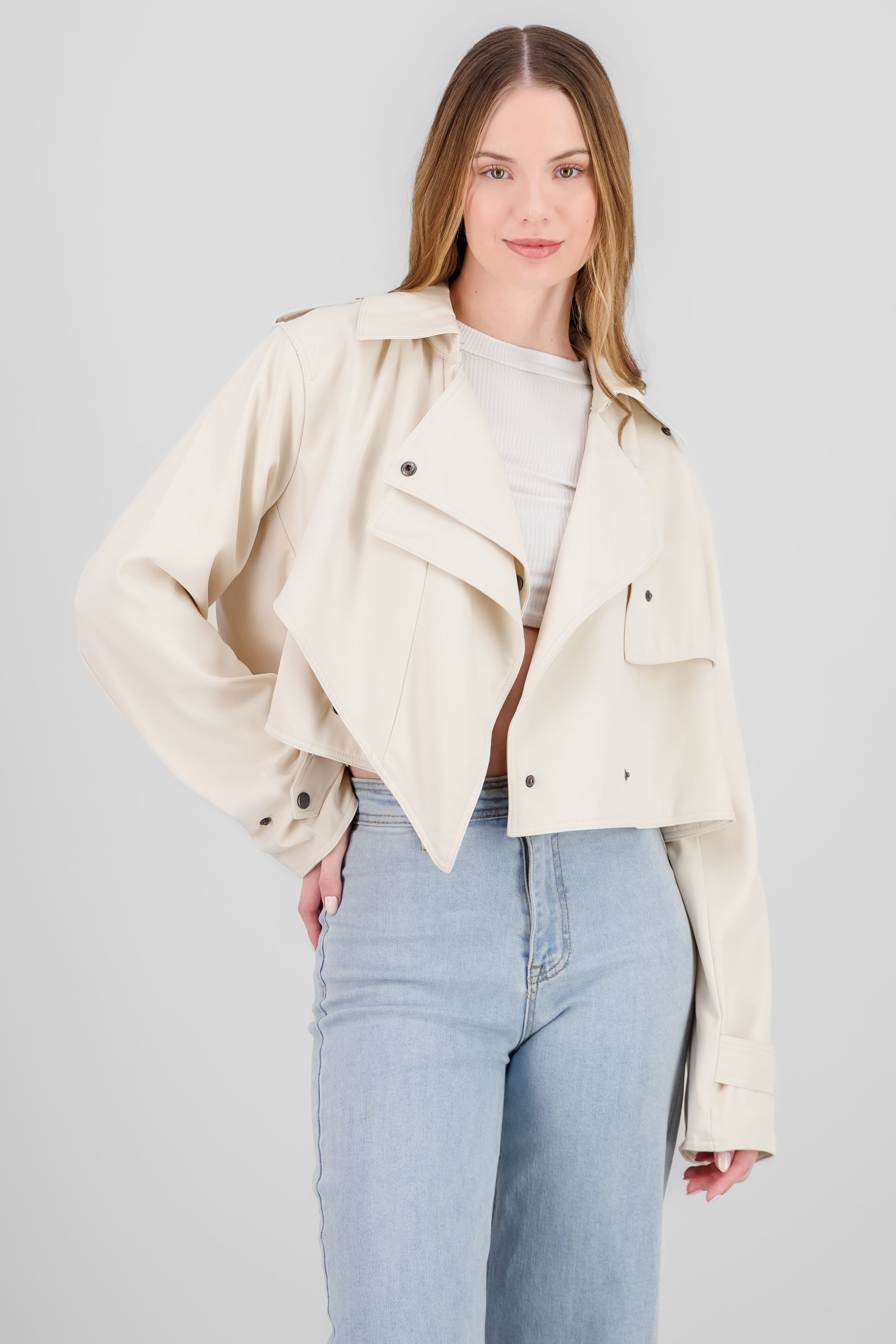 Gabardina lisa crop CREMA