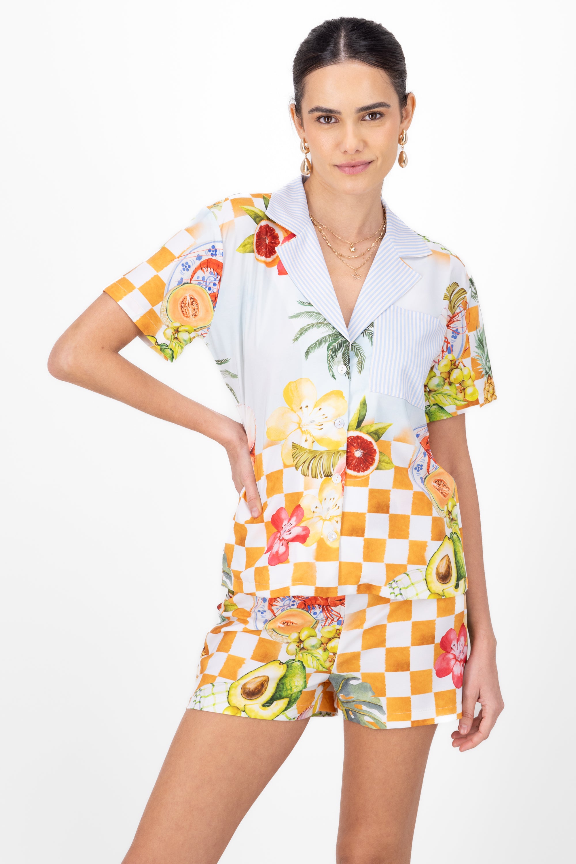 Camisa estampado frutas AZUL COMBO