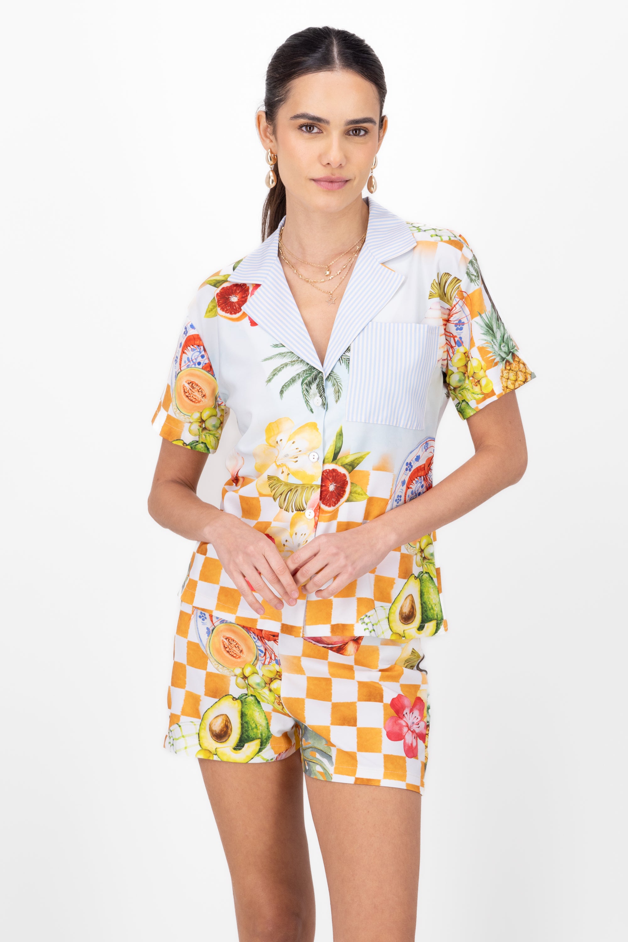 Camisa estampado frutas AZUL COMBO