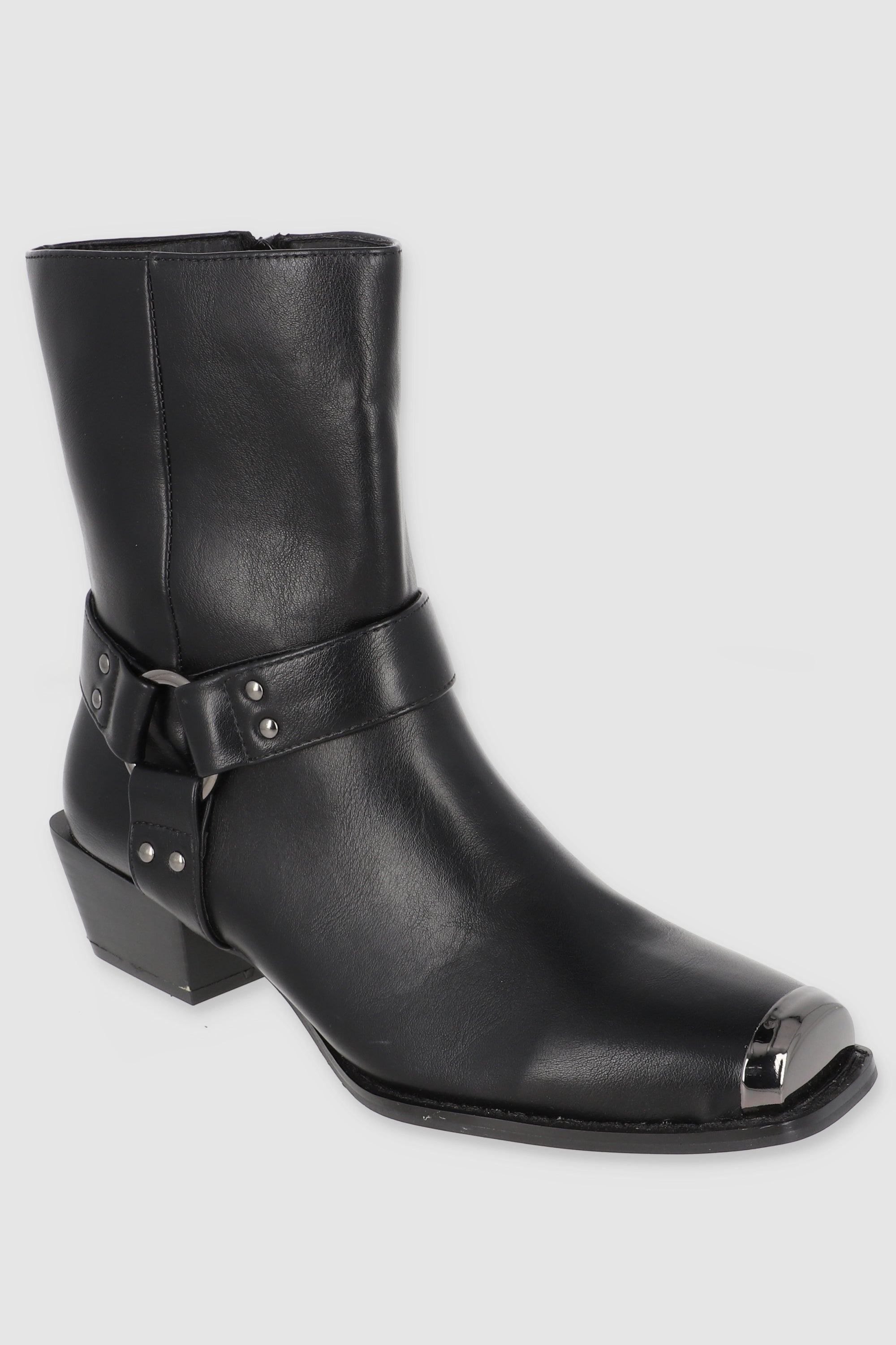 Botin vaquero punta rebanada detalle metal NEGRO