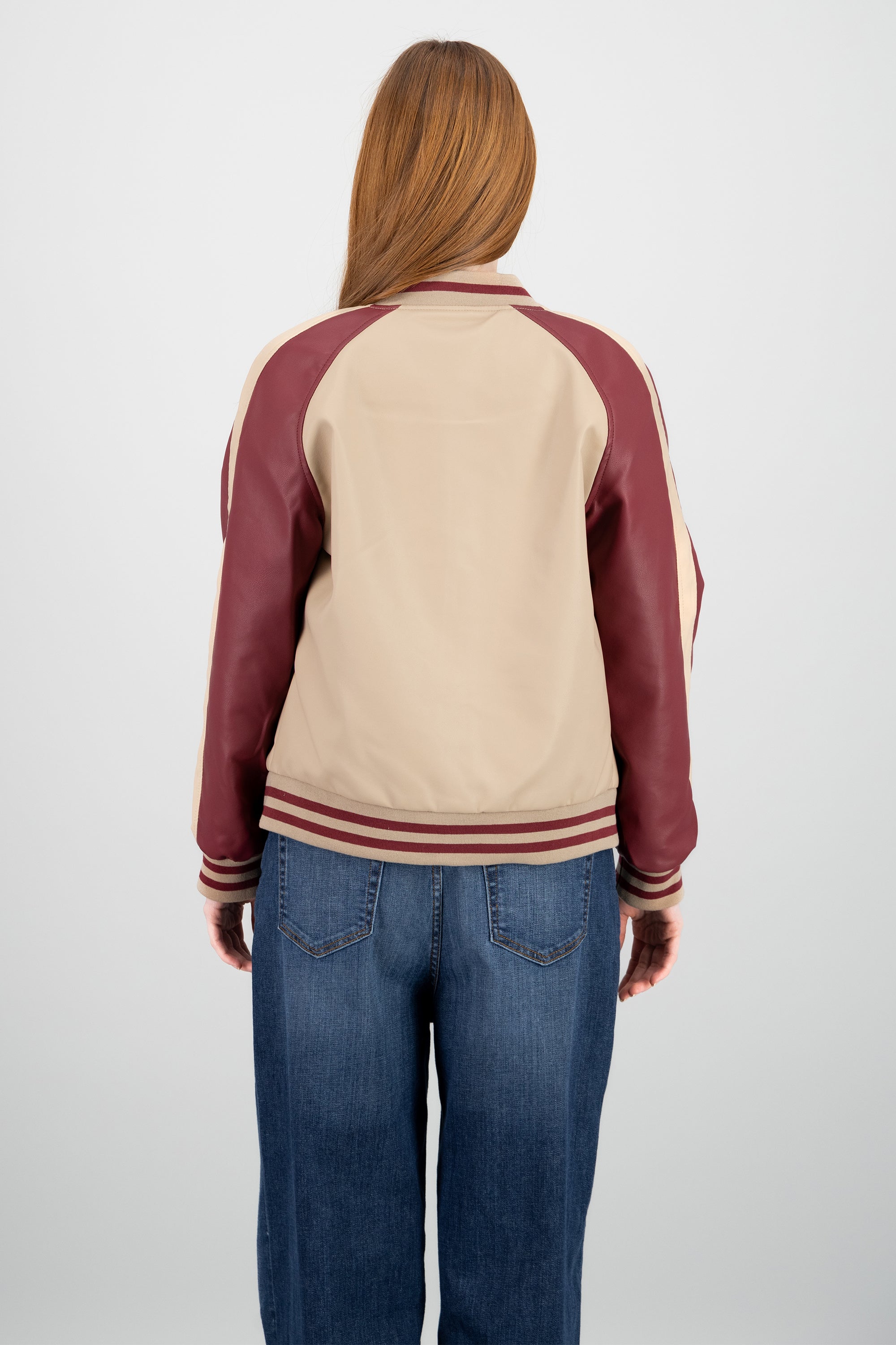 Chamarra bomber efecto piel CIRUELA