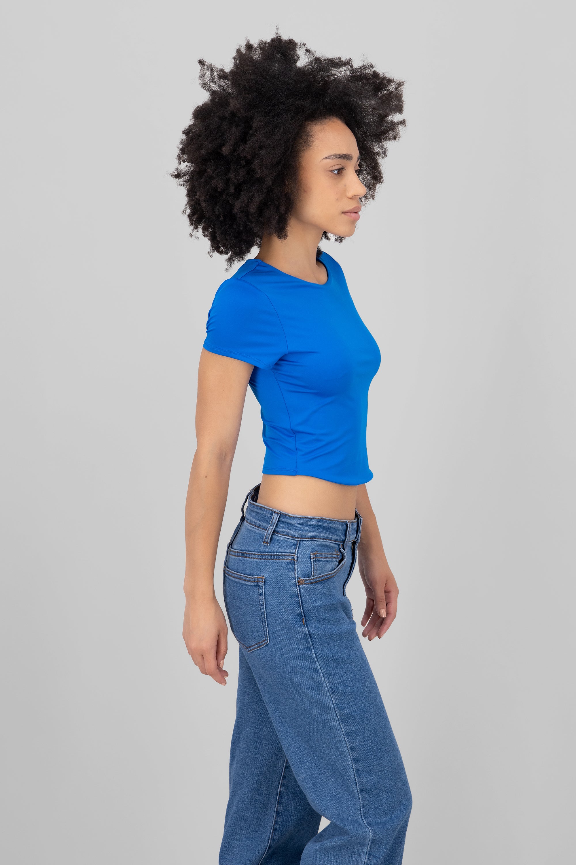 Top de doble tela con manga corta lisa AZUL