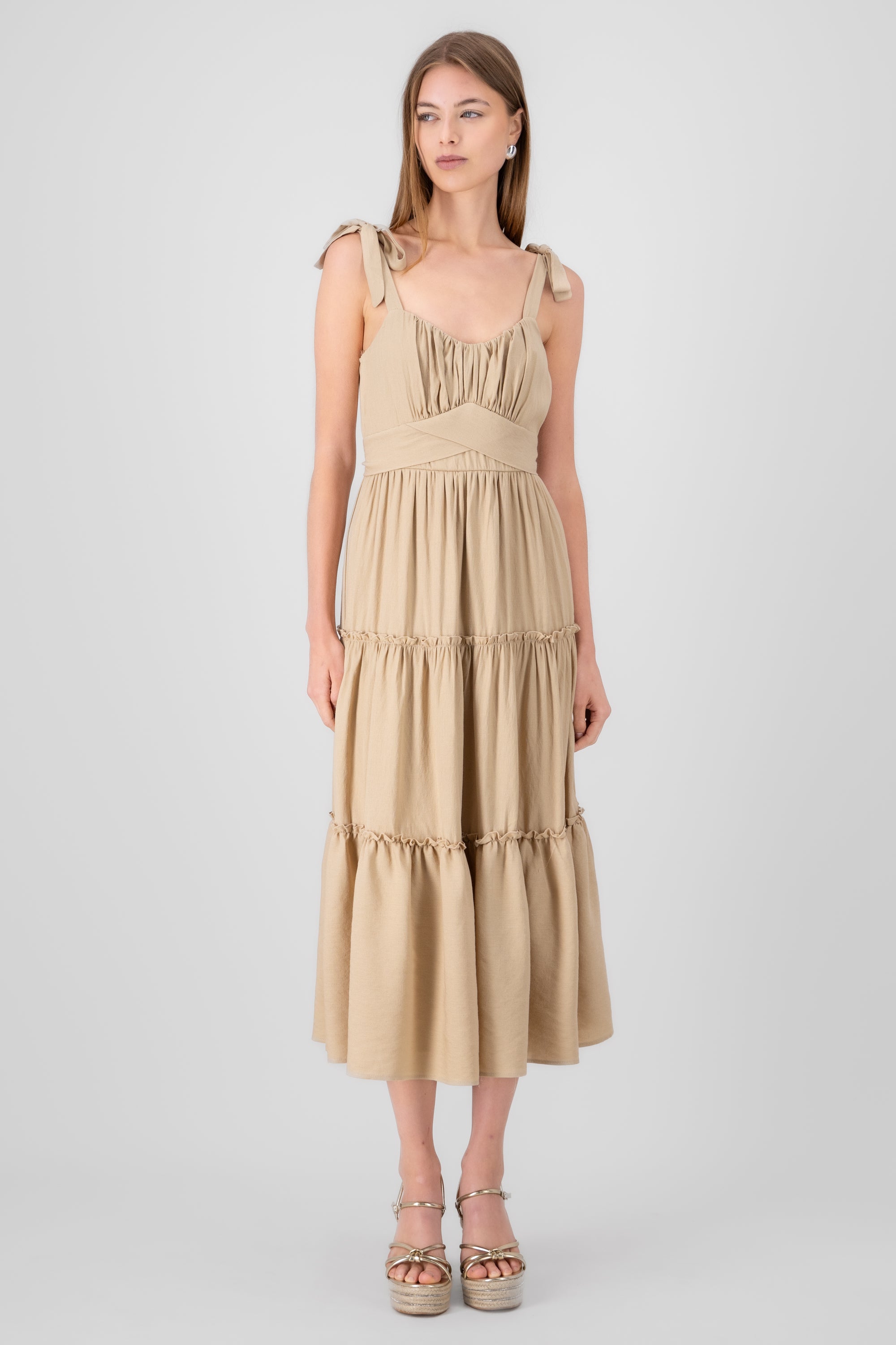 Vestido maxi liso KHAKI