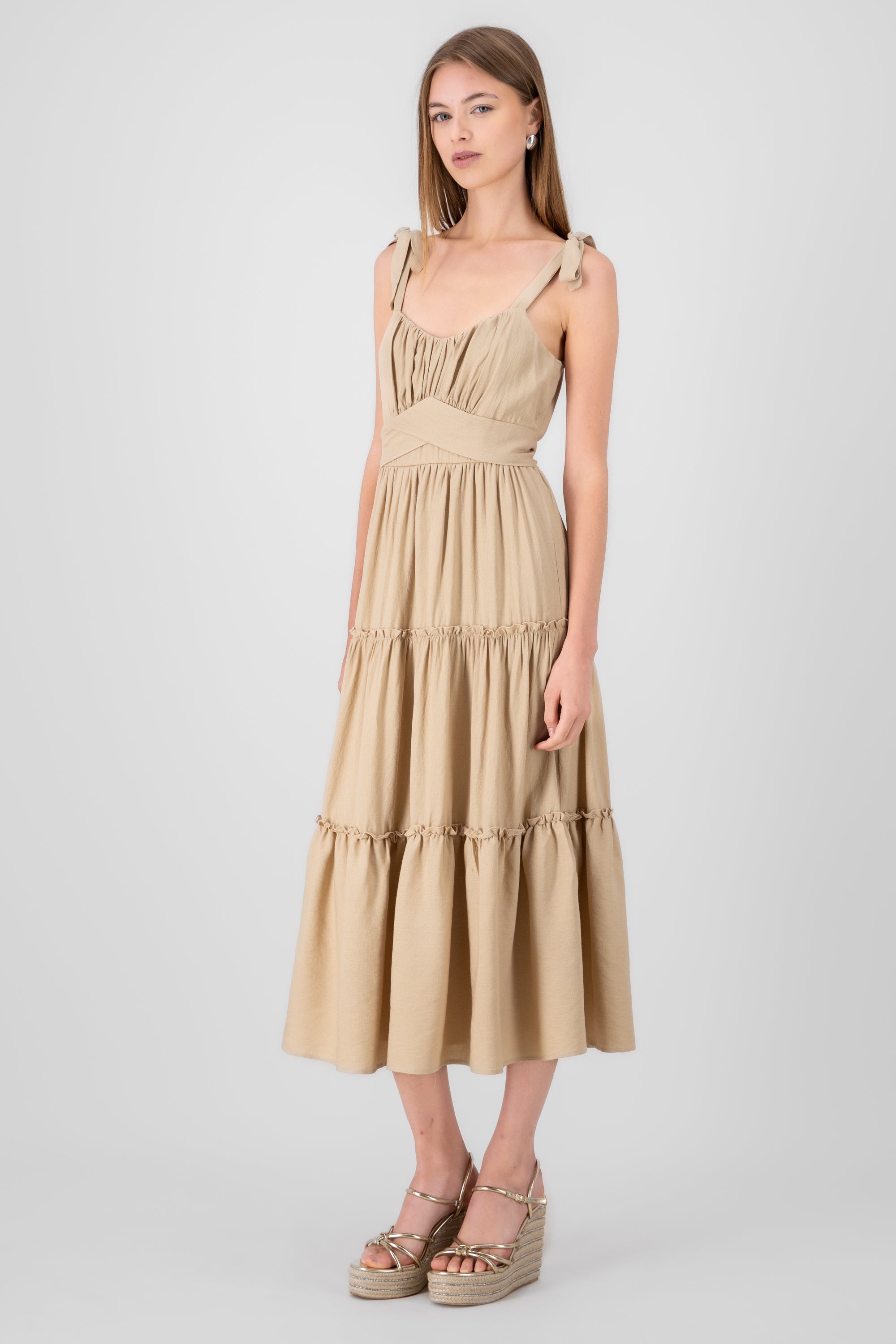 Vestido maxi liso KHAKI