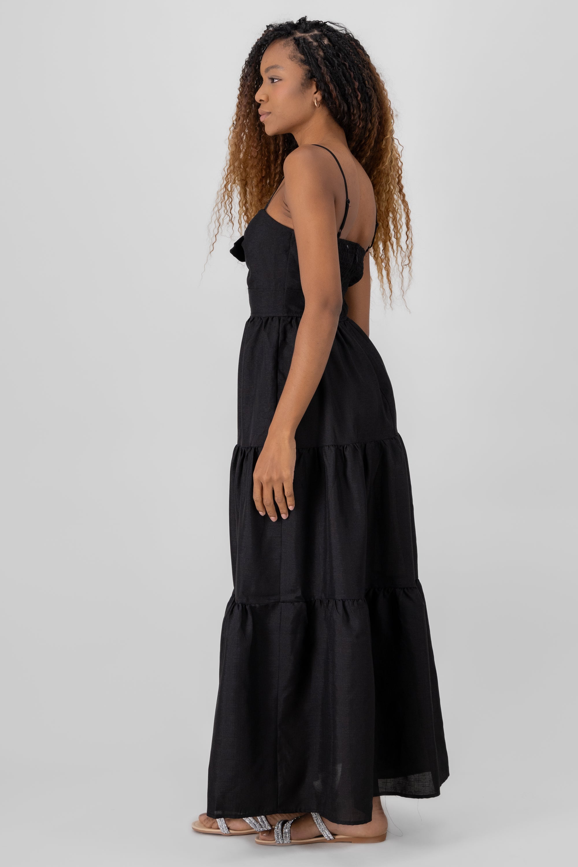 Vestido maxi liso NEGRO