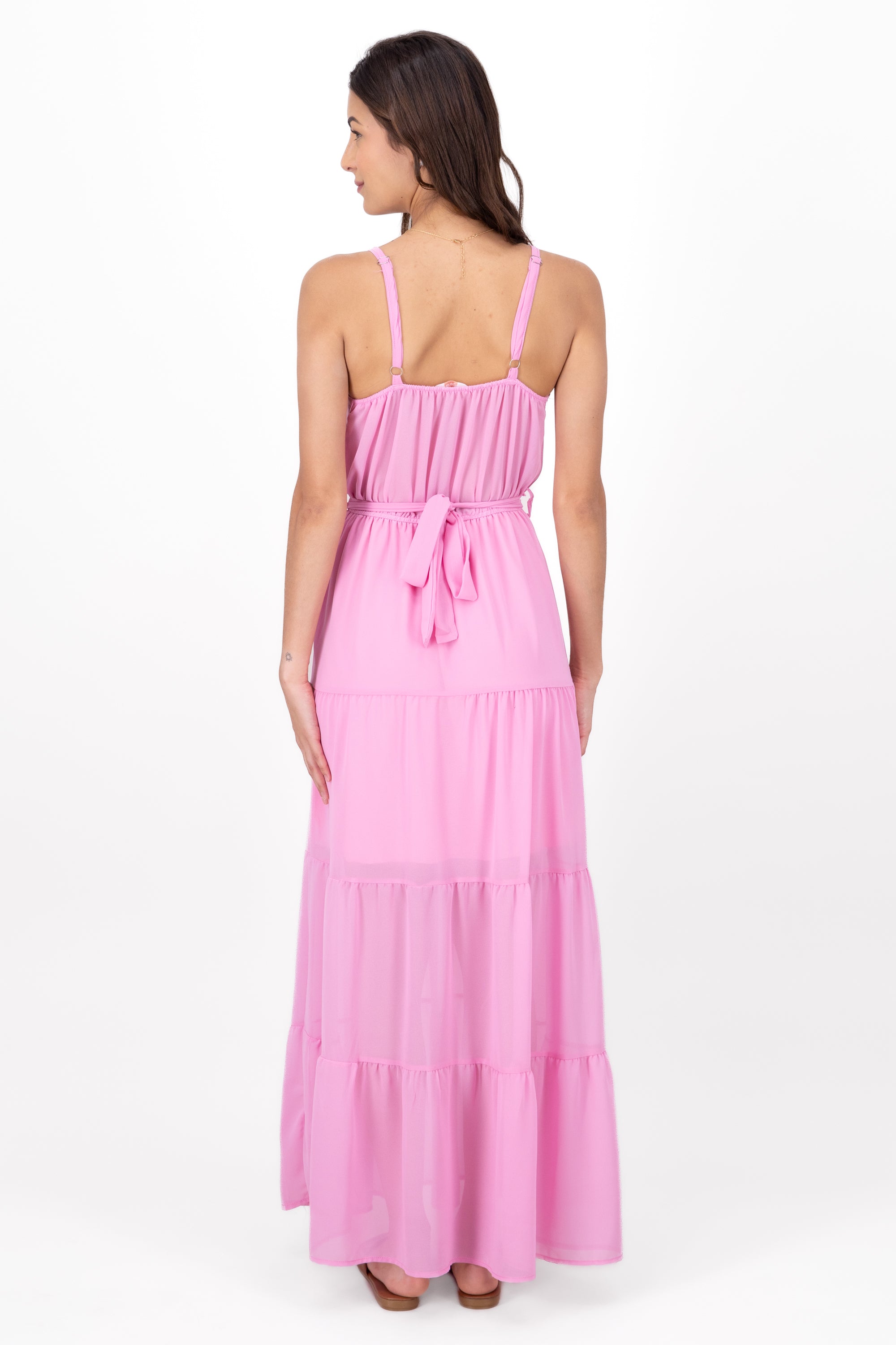 Vestido maxi moño detalle botones ROSA