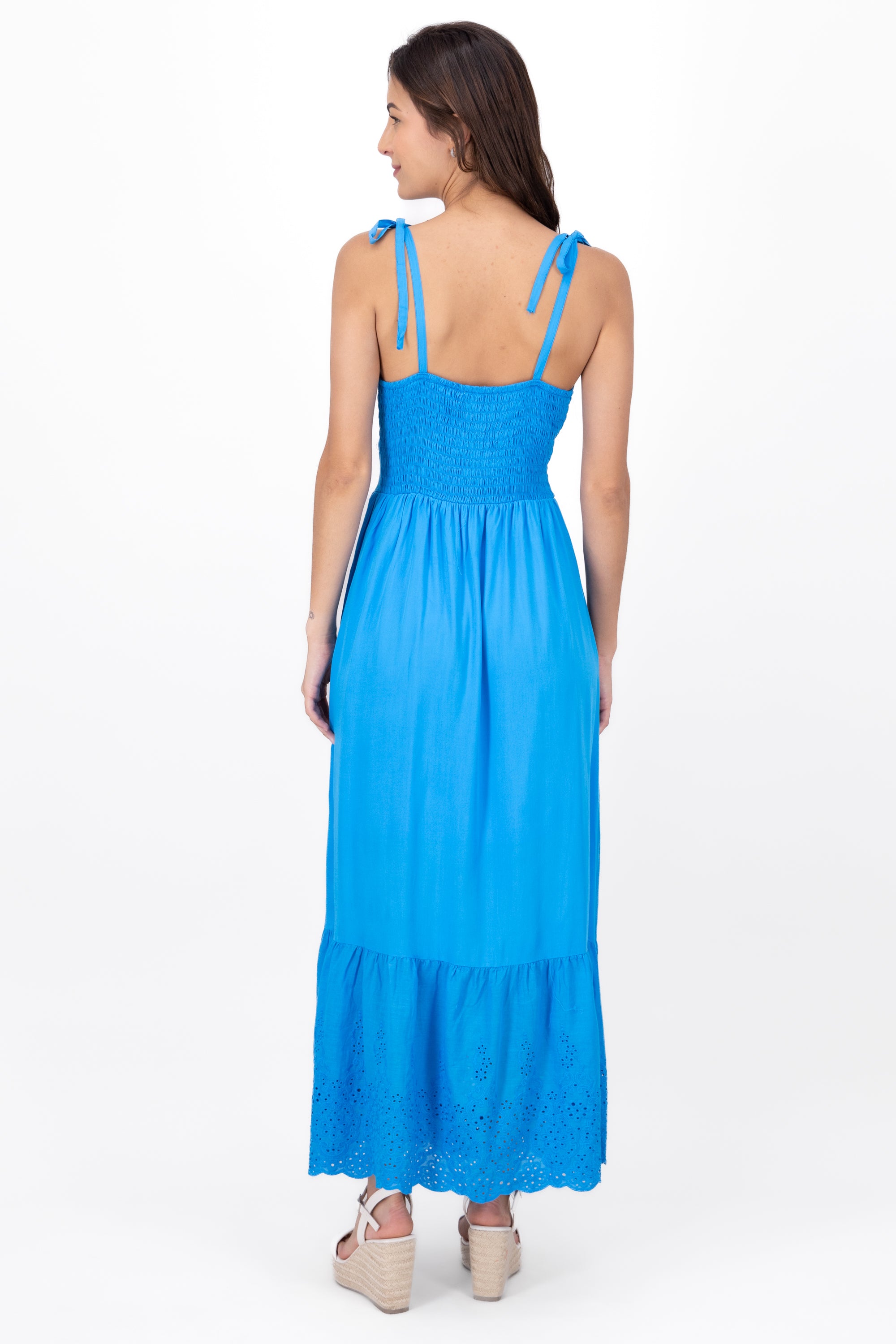 Vestido maxi eyelet fluido AZUL