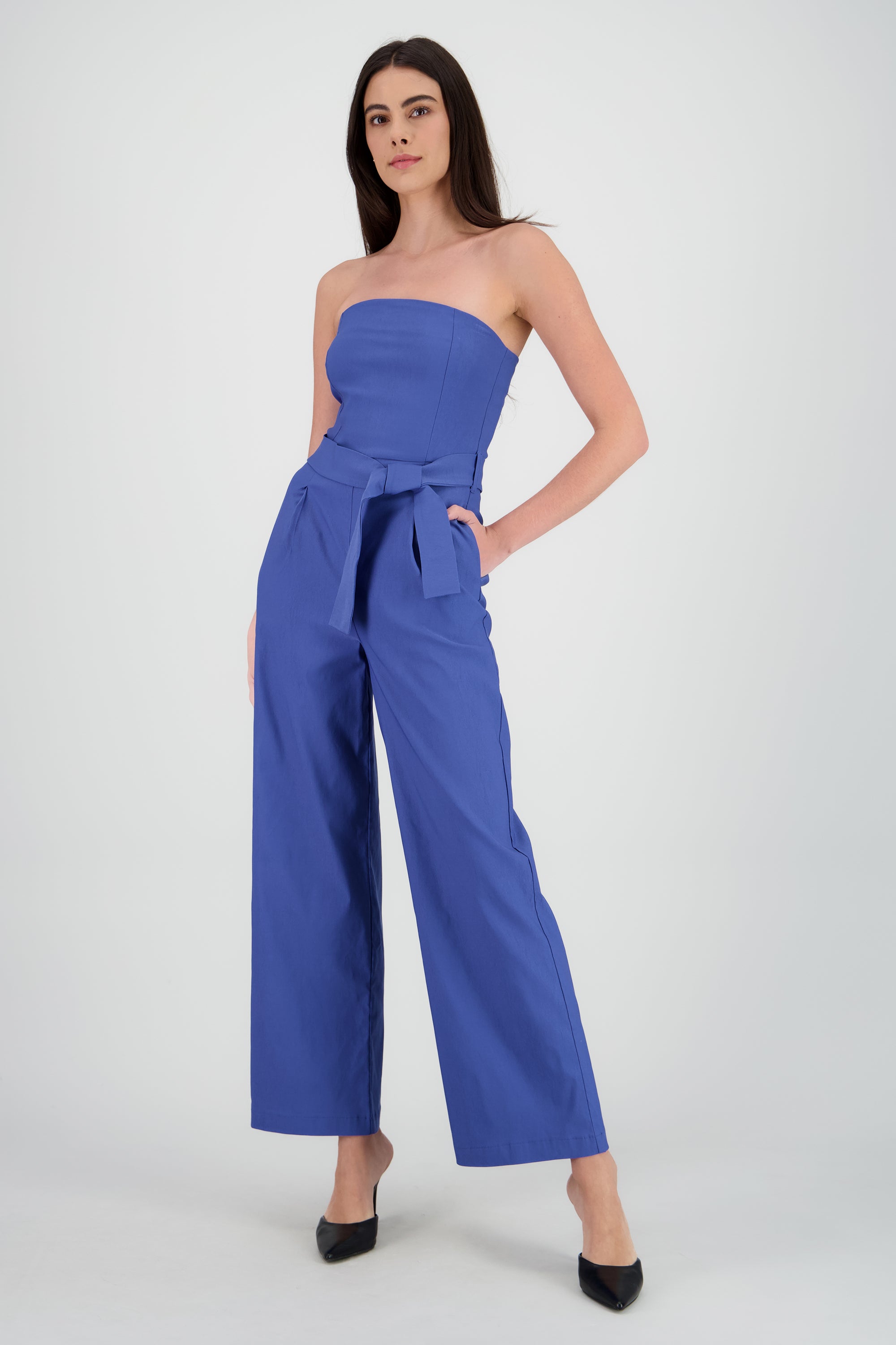 Jumpsuit strapless detalle cinturon AZUL