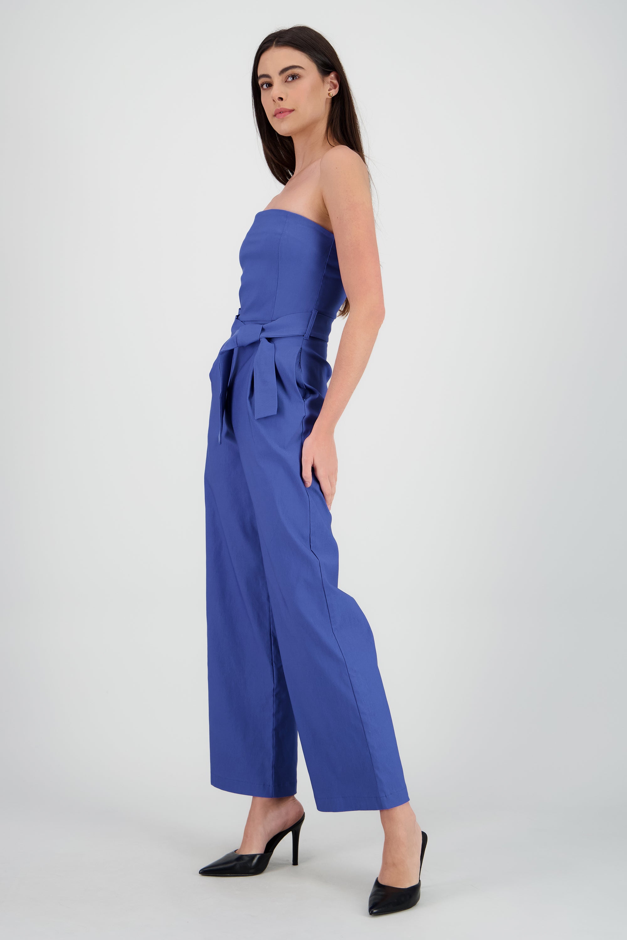 Jumpsuit strapless detalle cinturon AZUL