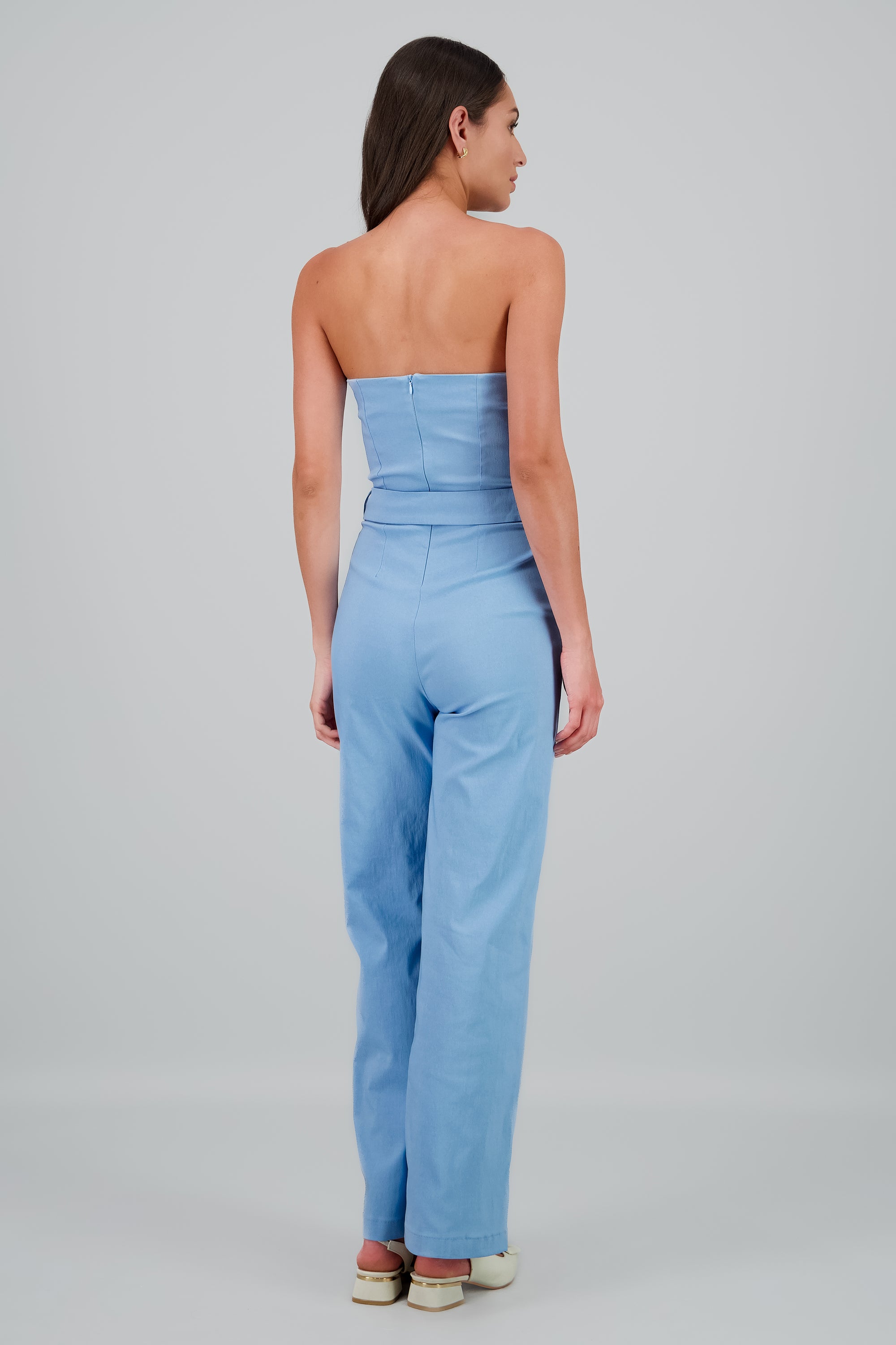 Jumpsuit strapless detalle cinturon AZUL CIELO