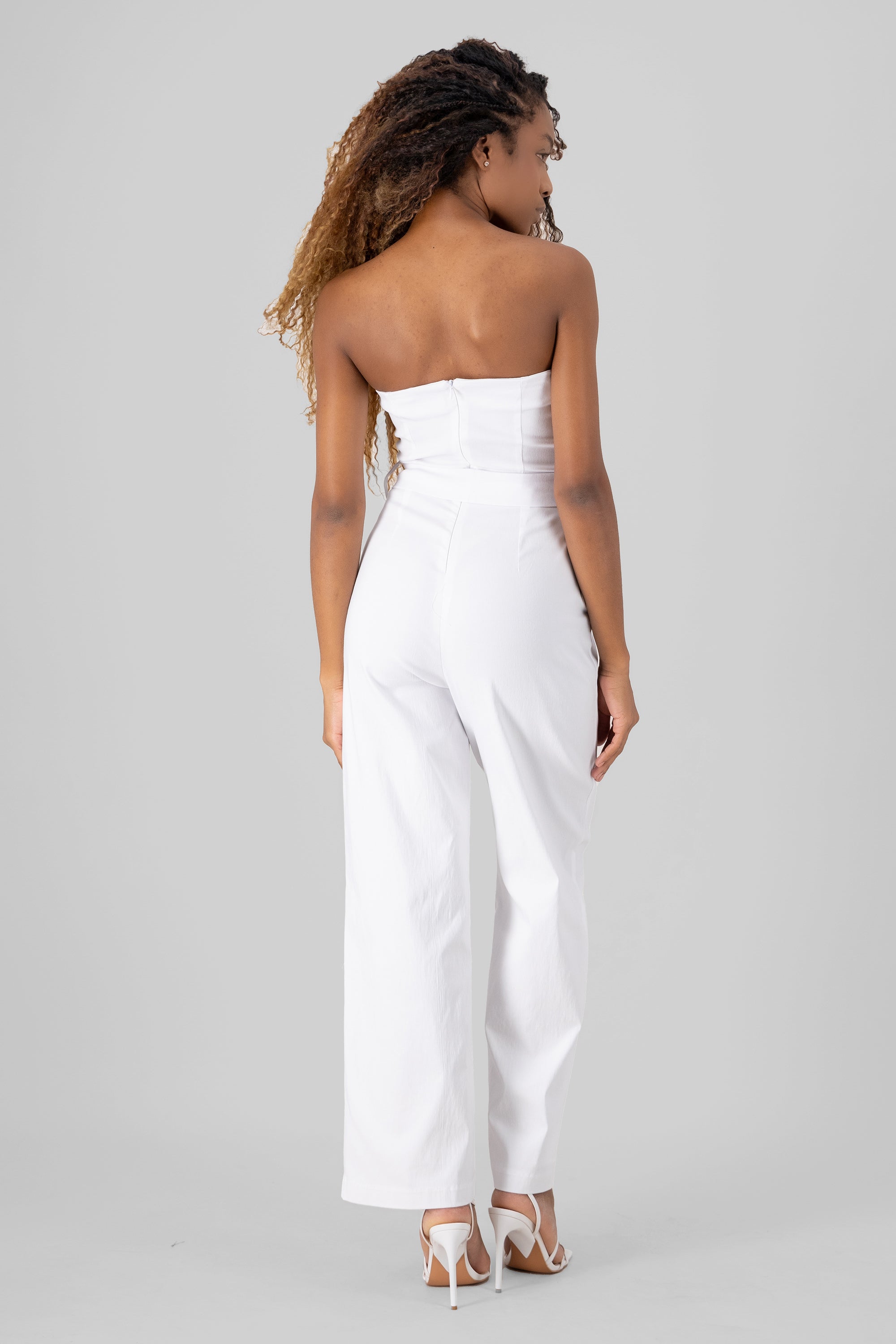 Jumpsuit strapless detalle cinturon BLANCO