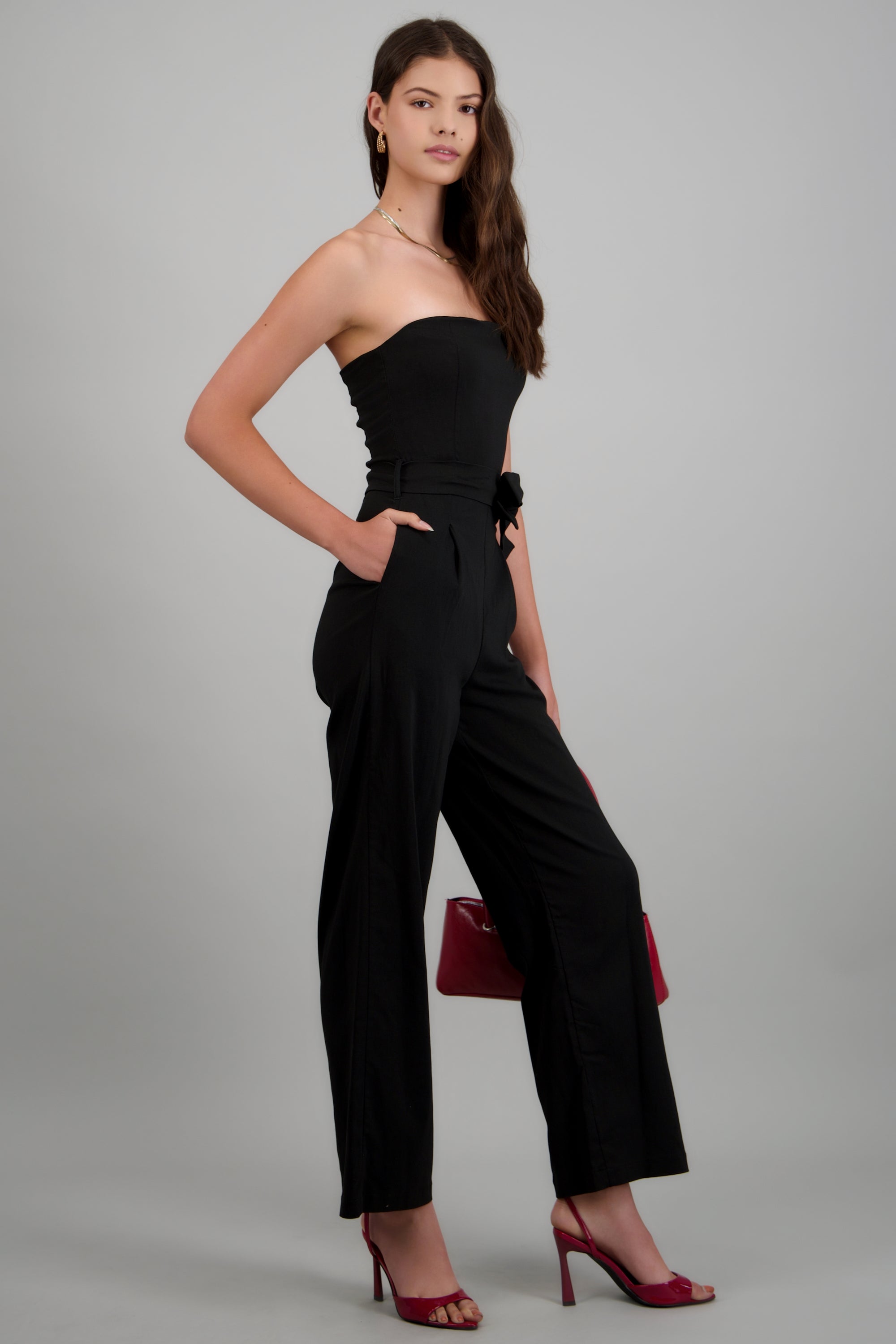 JUMPSUIT STRAPLESS DET CINTURON NEGRO