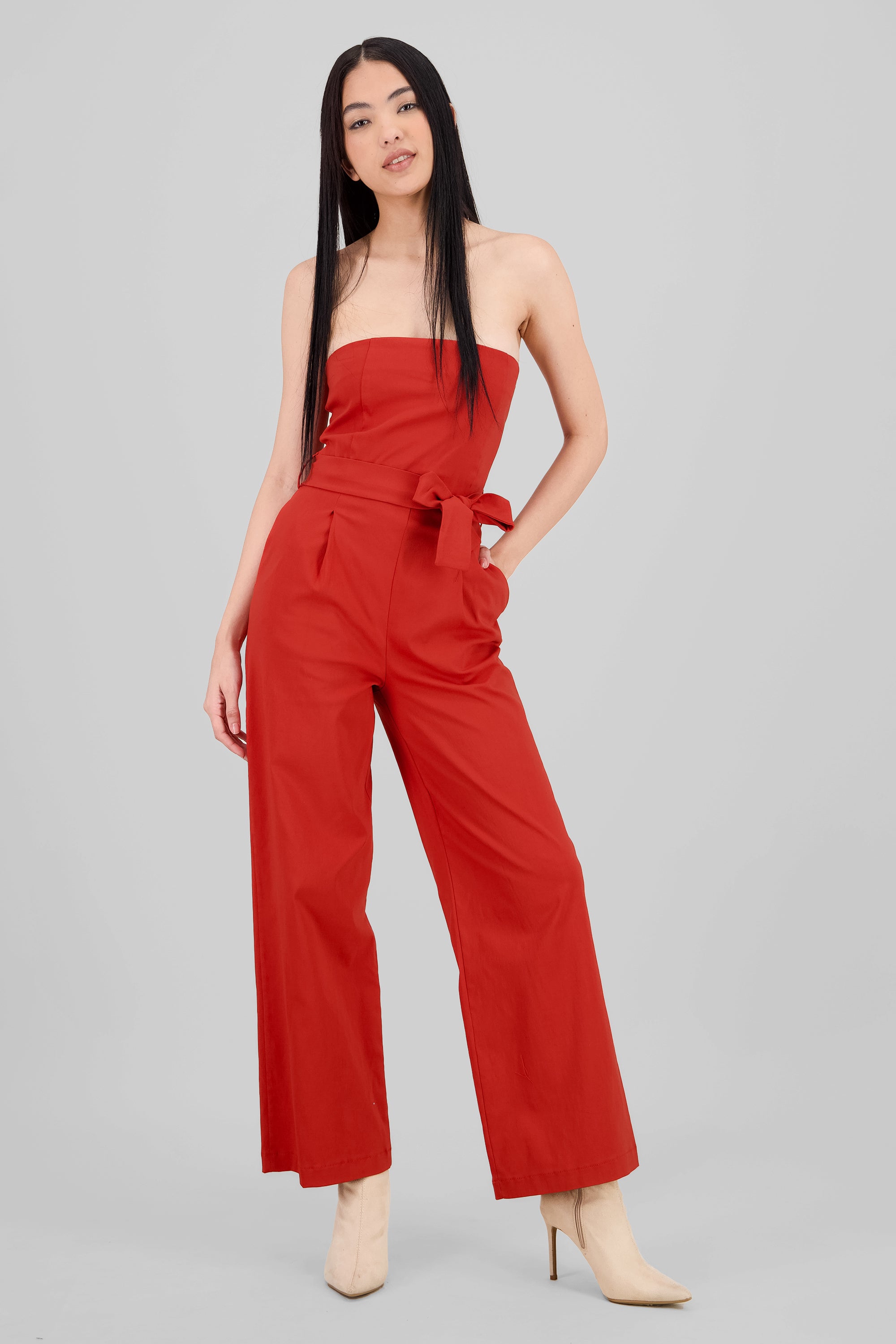 Jumpsuit strapless detalle cinturon LADRILLO