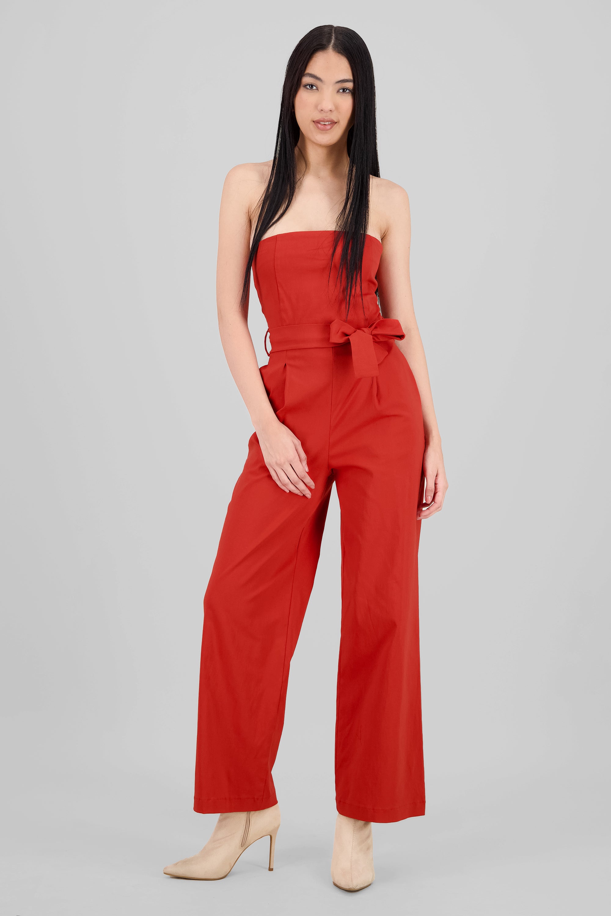 Jumpsuit strapless detalle cinturon LADRILLO