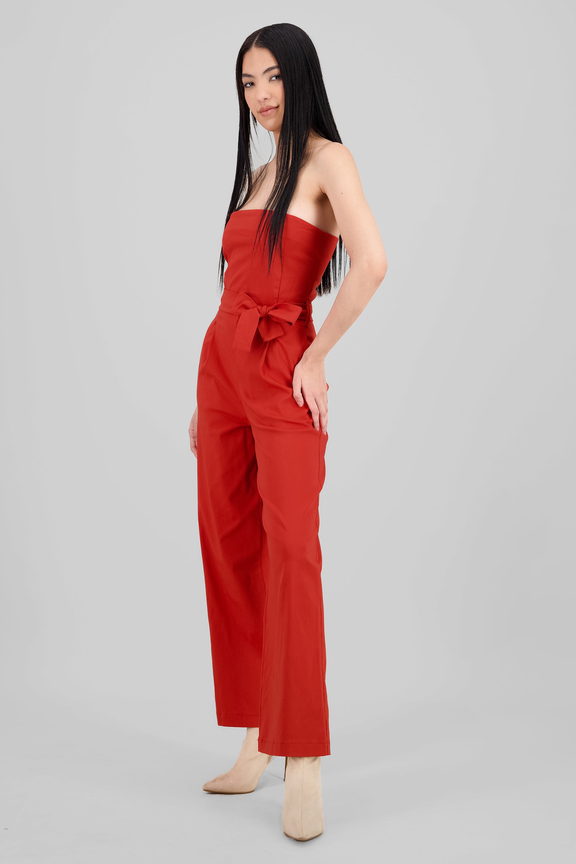 Jumpsuit strapless detalle cinturon LADRILLO