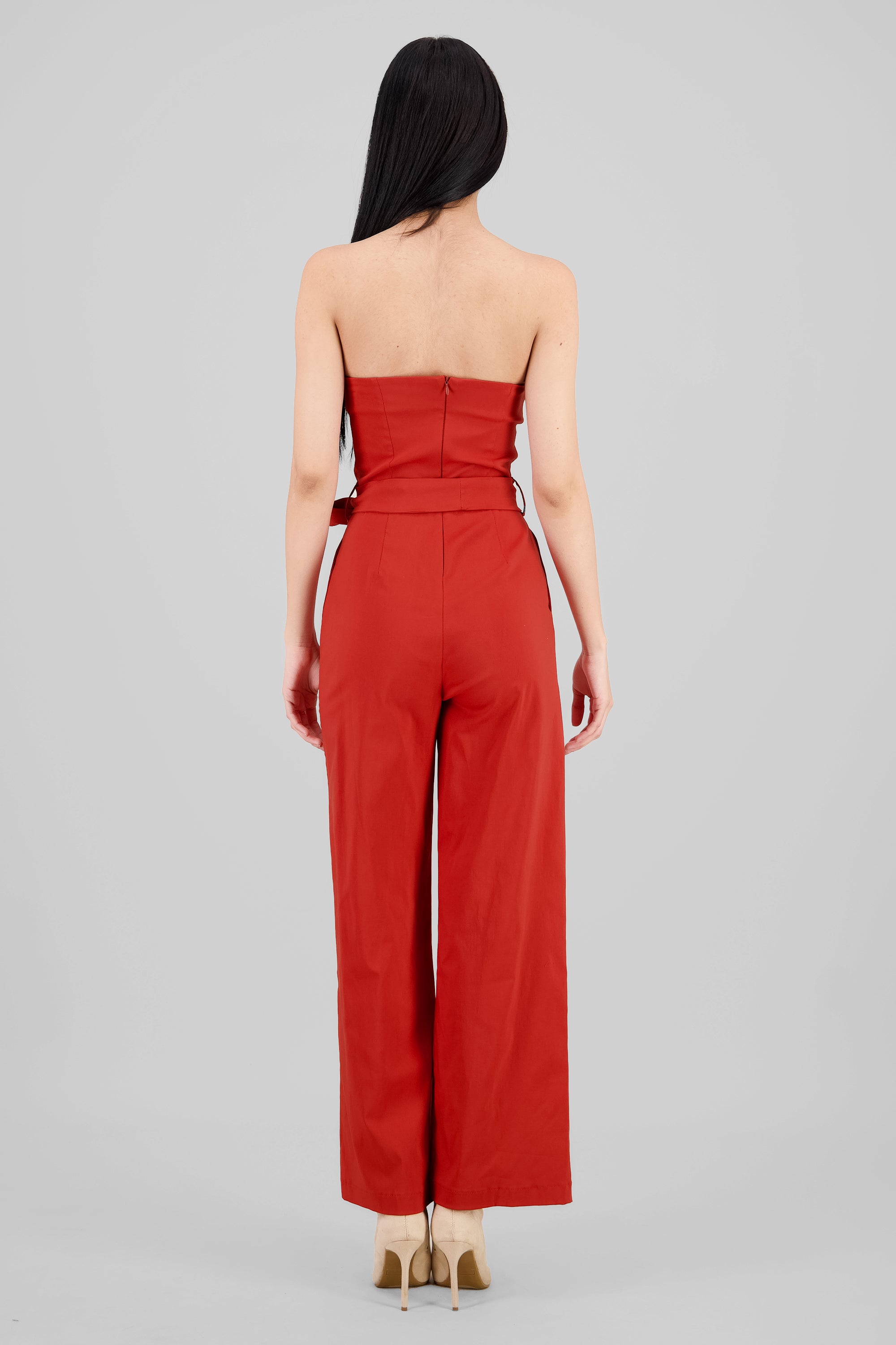 Jumpsuit strapless detalle cinturon LADRILLO