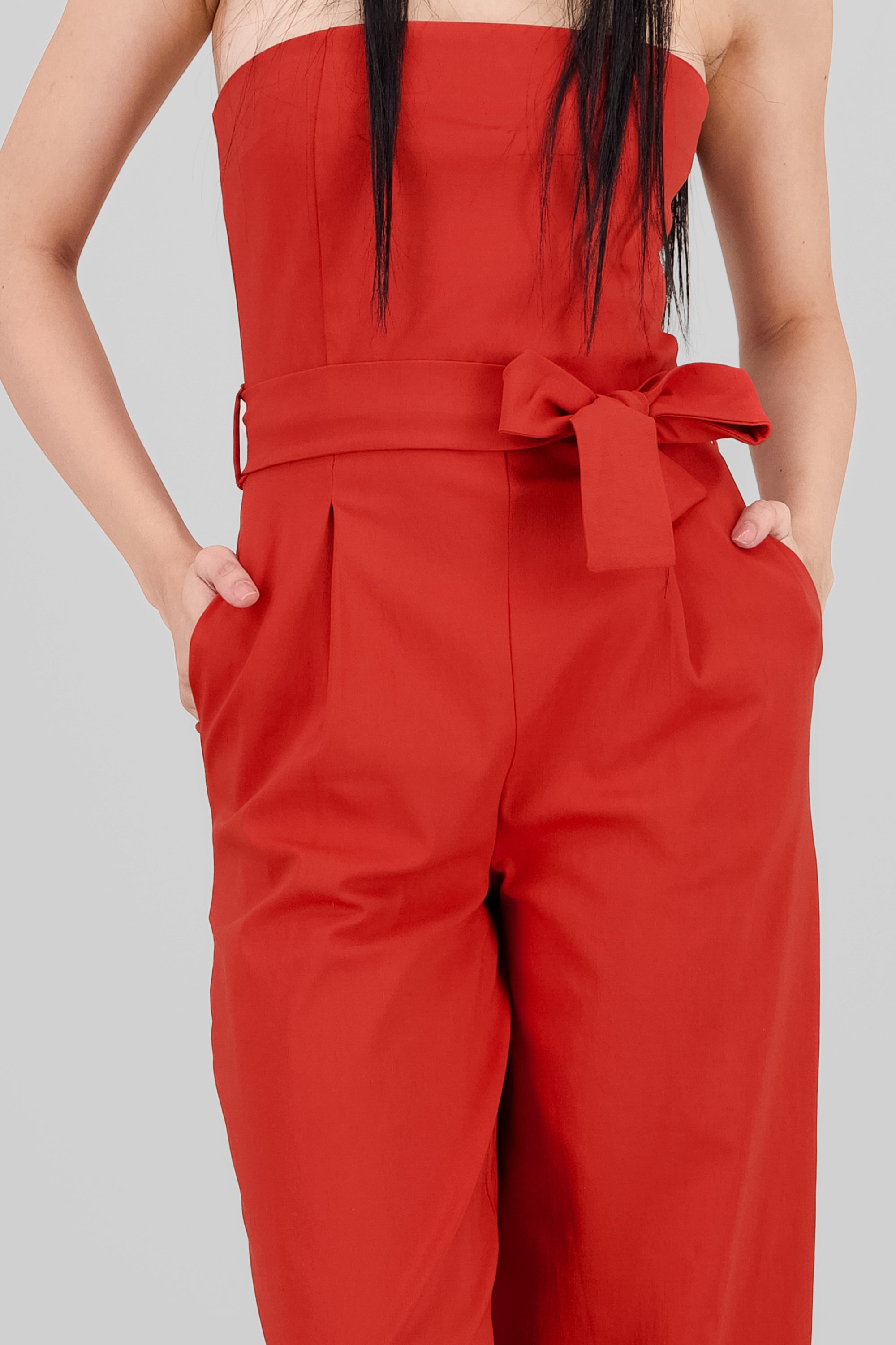 Jumpsuit strapless detalle cinturon LADRILLO