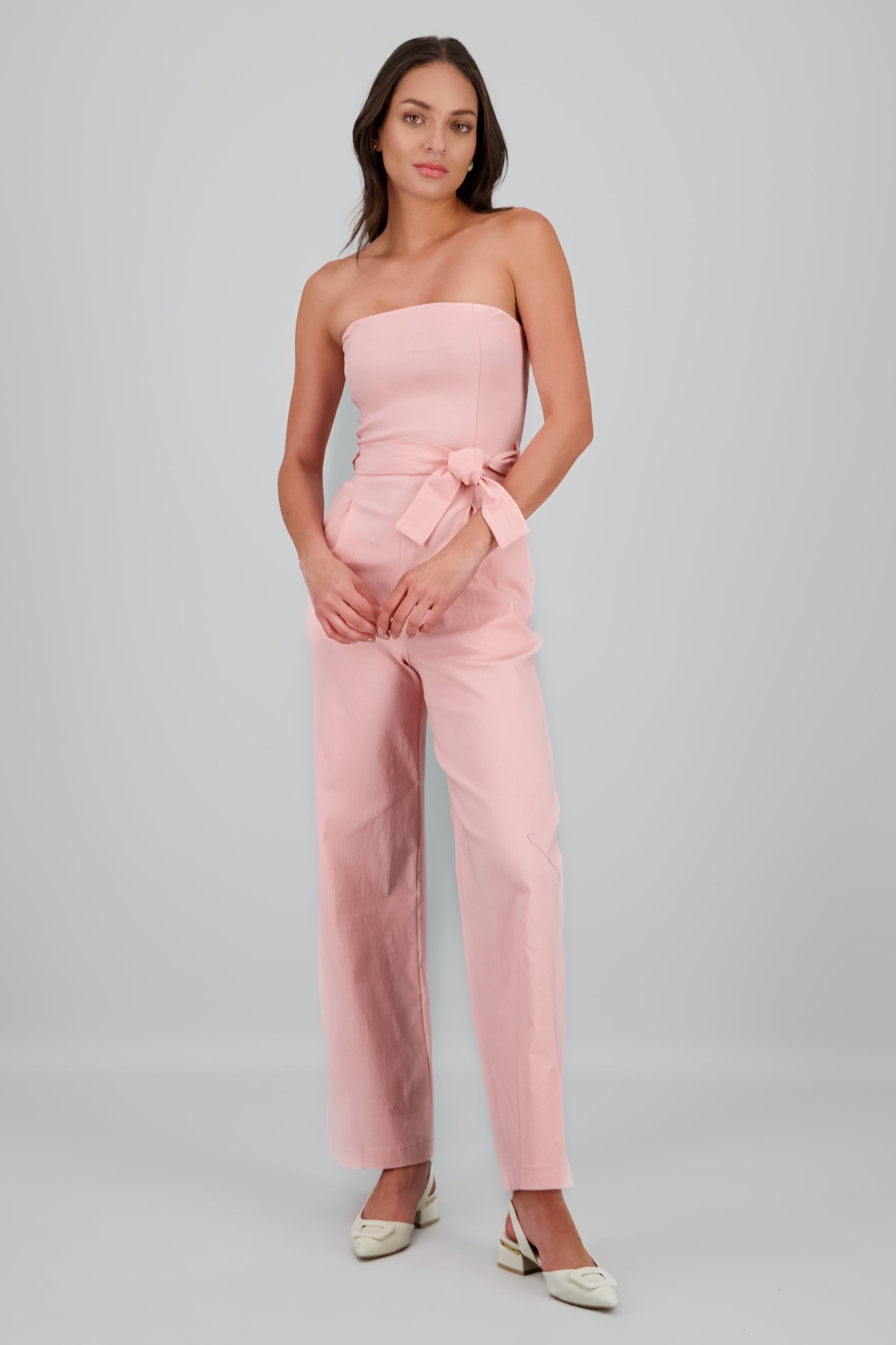 Jumpsuit strapless detalle cinturon ROSA PASTEL