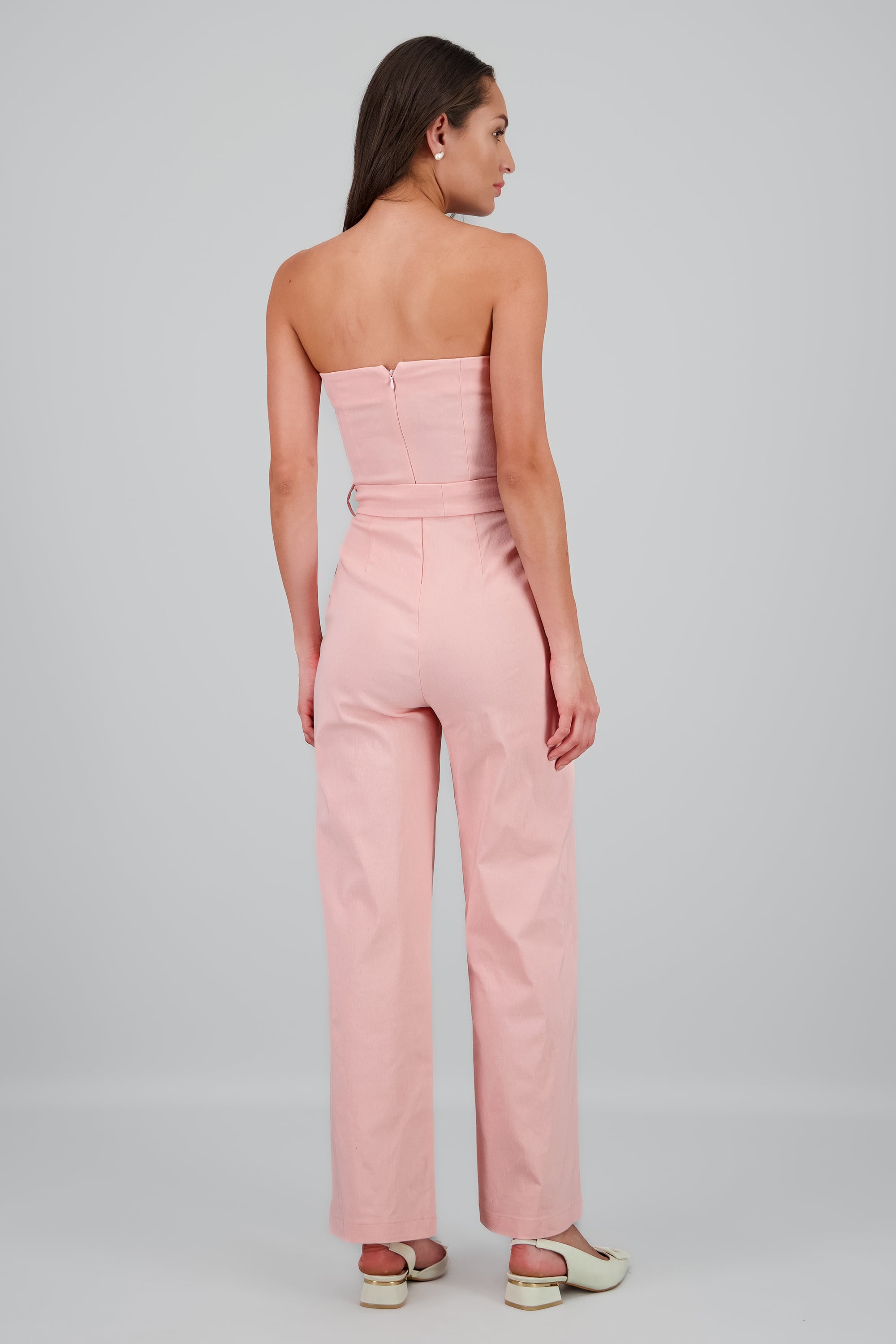 Jumpsuit strapless detalle cinturon ROSA PASTEL