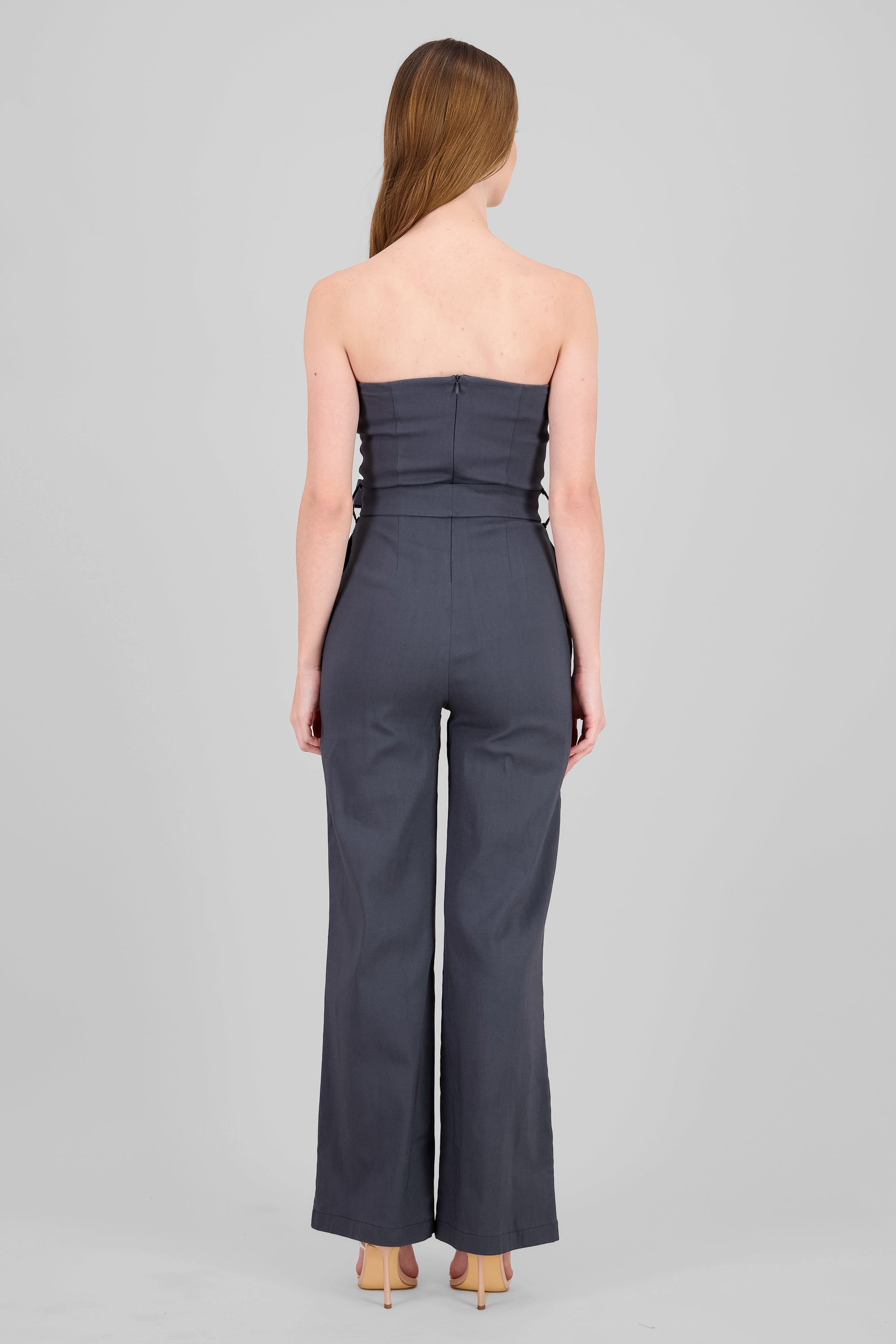 Jumpsuit strapless detalle cinturon GRIS OBSCURO