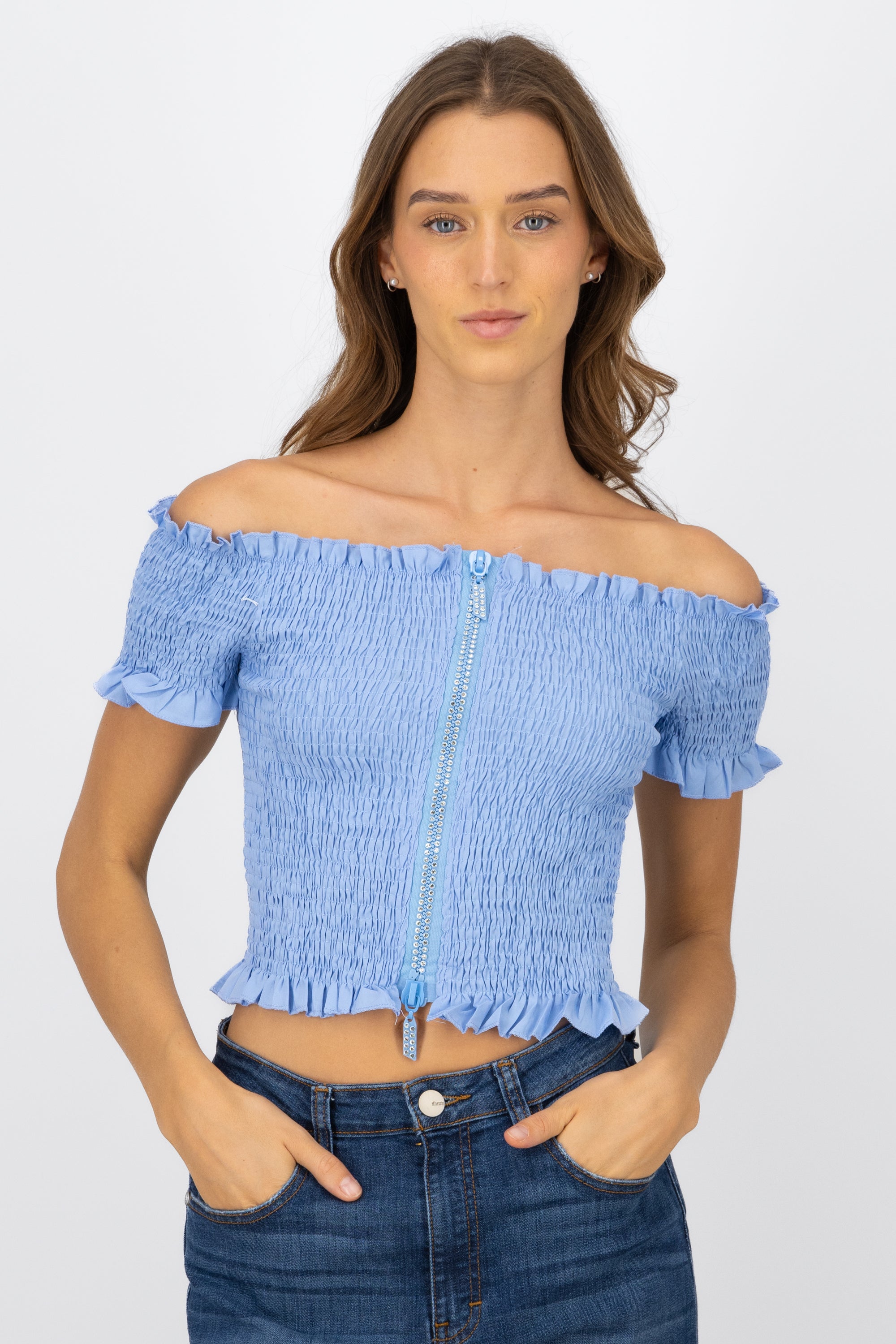 Blusa smog detalle cierre AZUL