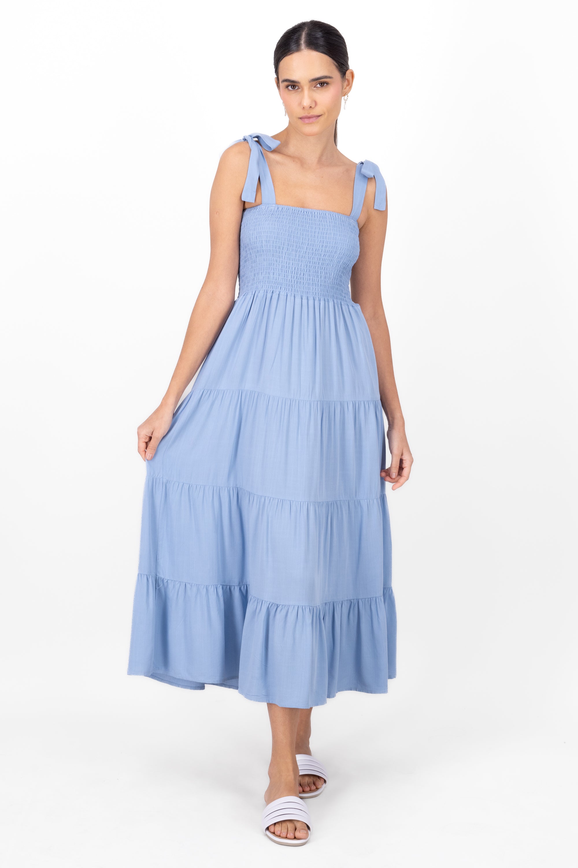 Maxi vestido smock AZUL CIELO