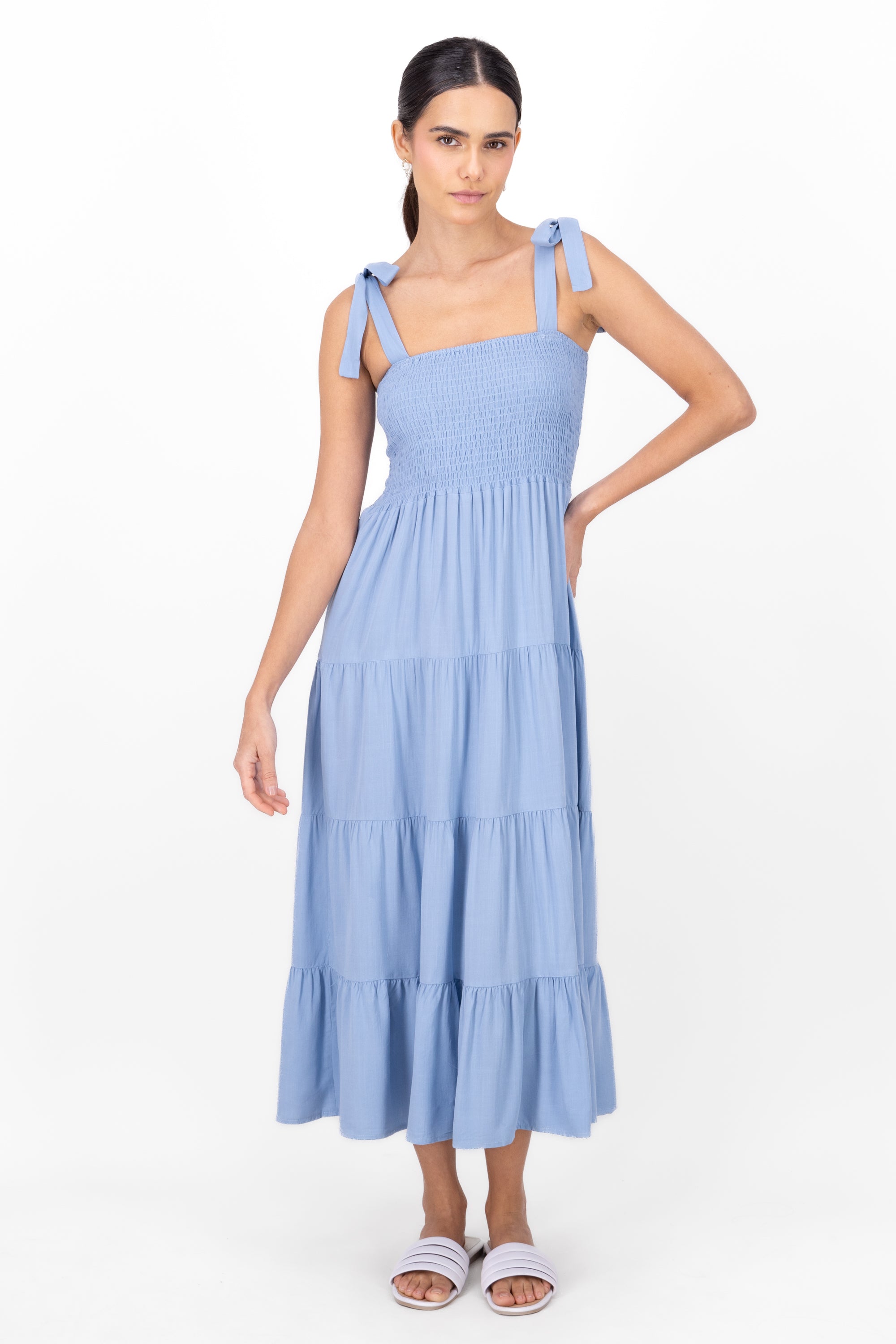 Maxi vestido smock AZUL CIELO