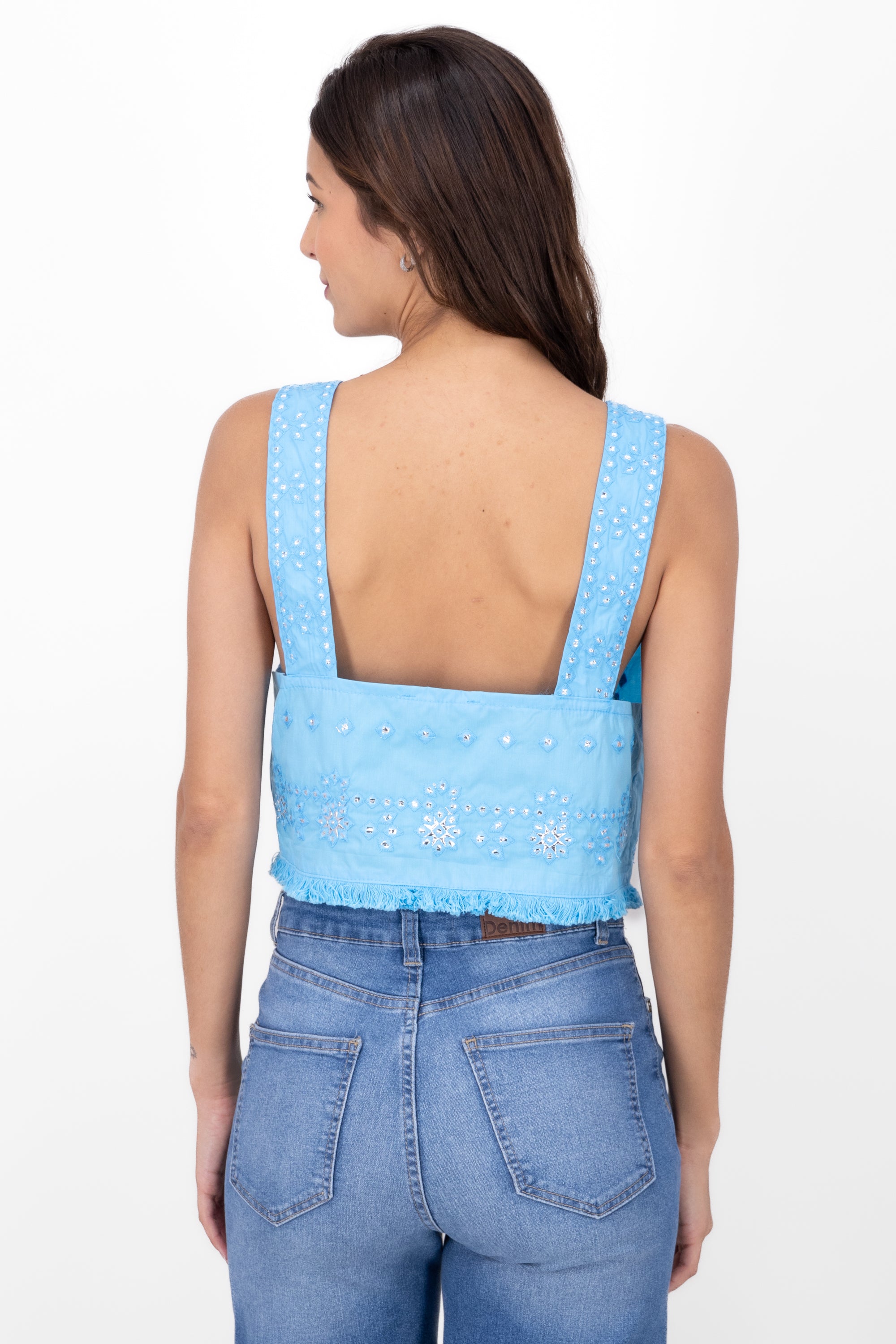 Blusa bordado sin mangas AZUL