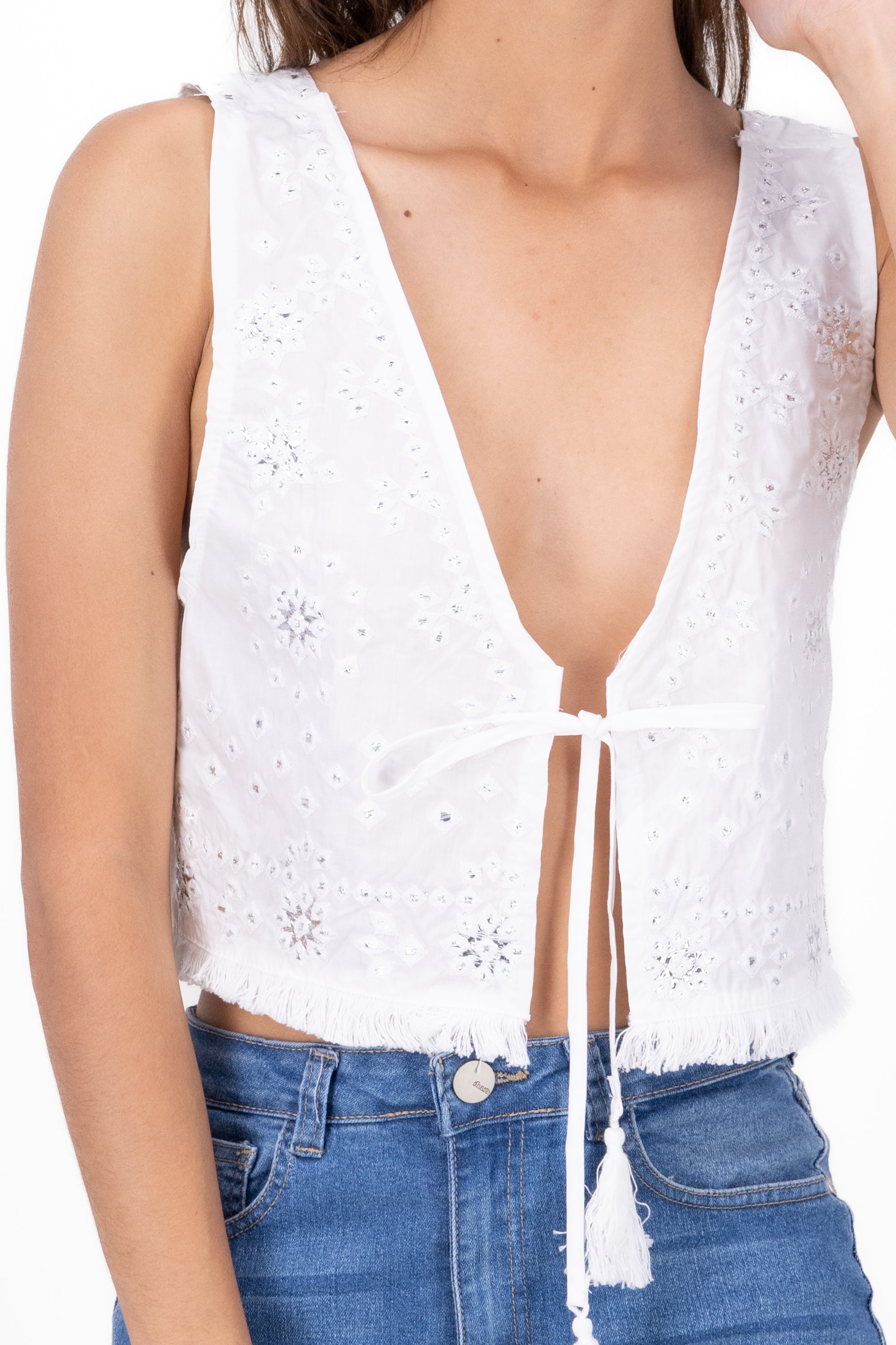 Blusa bordado sin mangas BLANCO