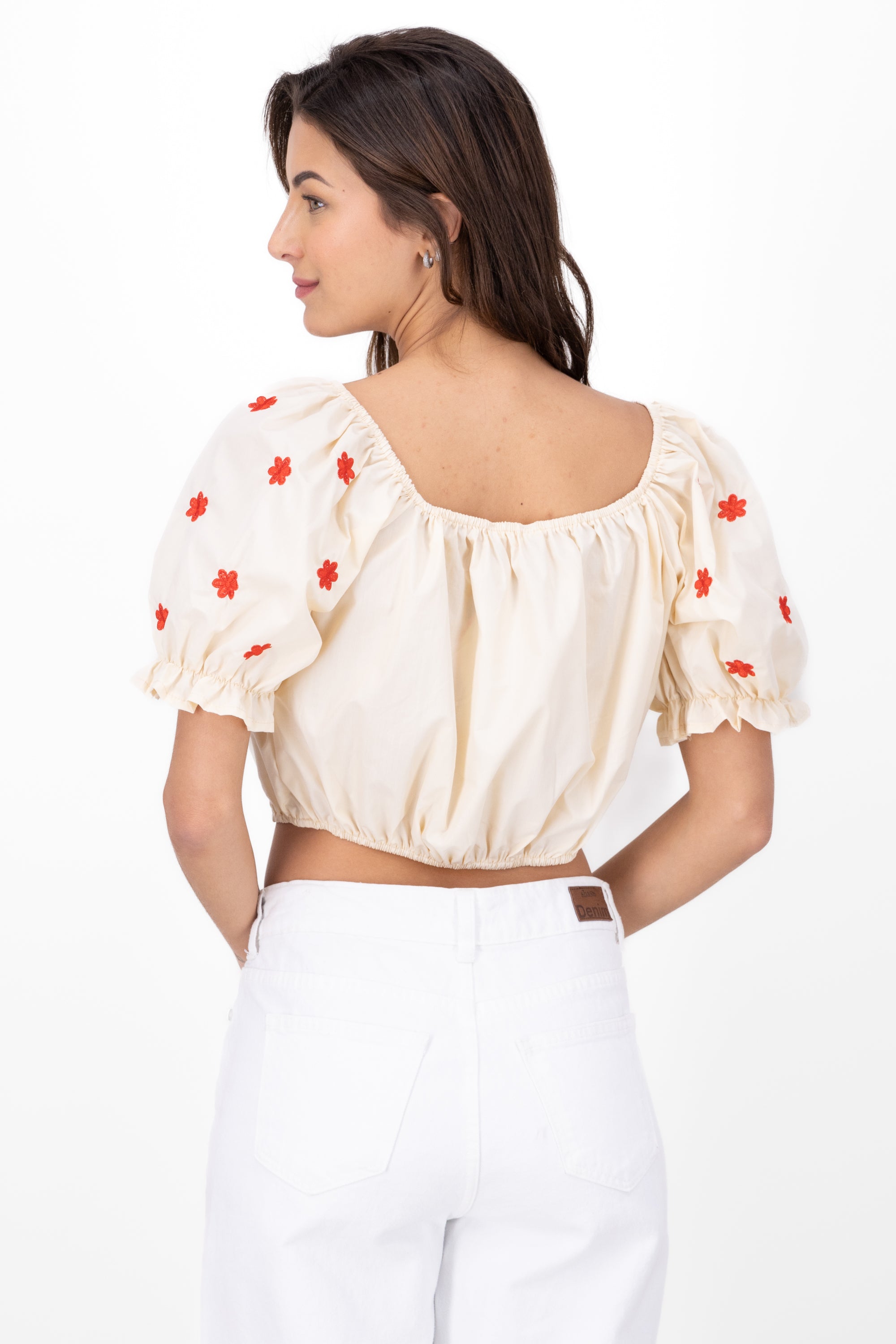 Blusa manga abullonada detalle bordado BEIGE