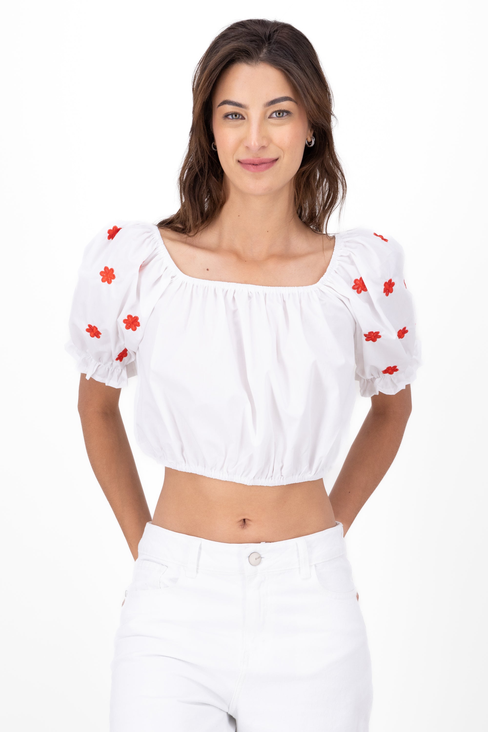 Blusa manga abullonada detalle bordado BLANCO