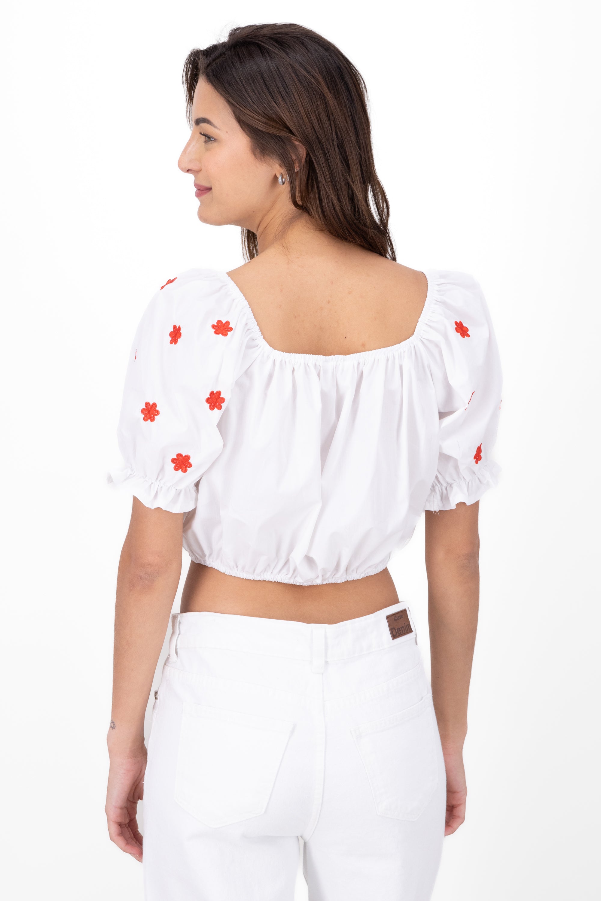 Blusa manga abullonada detalle bordado BLANCO