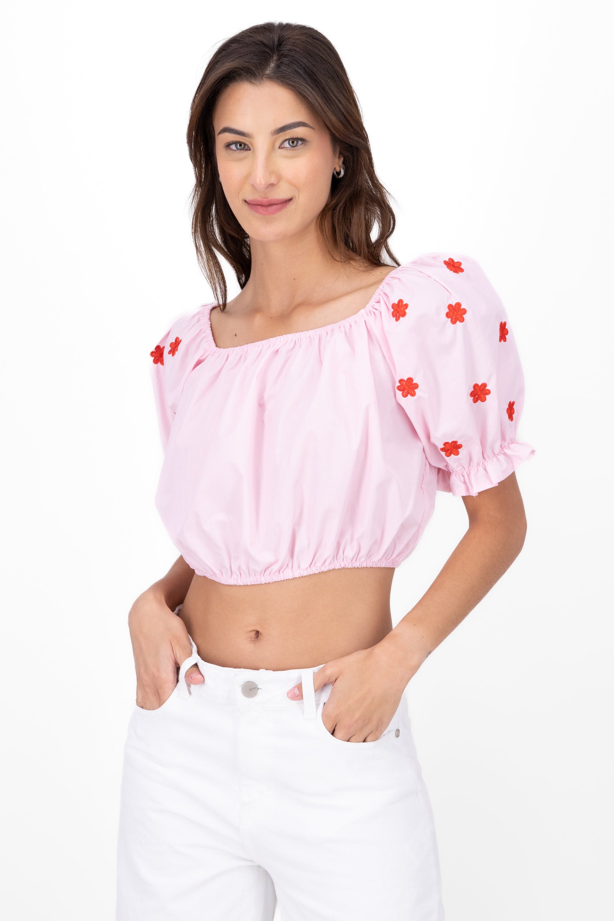 Blusa manga abullonada detalle bordado CORAL