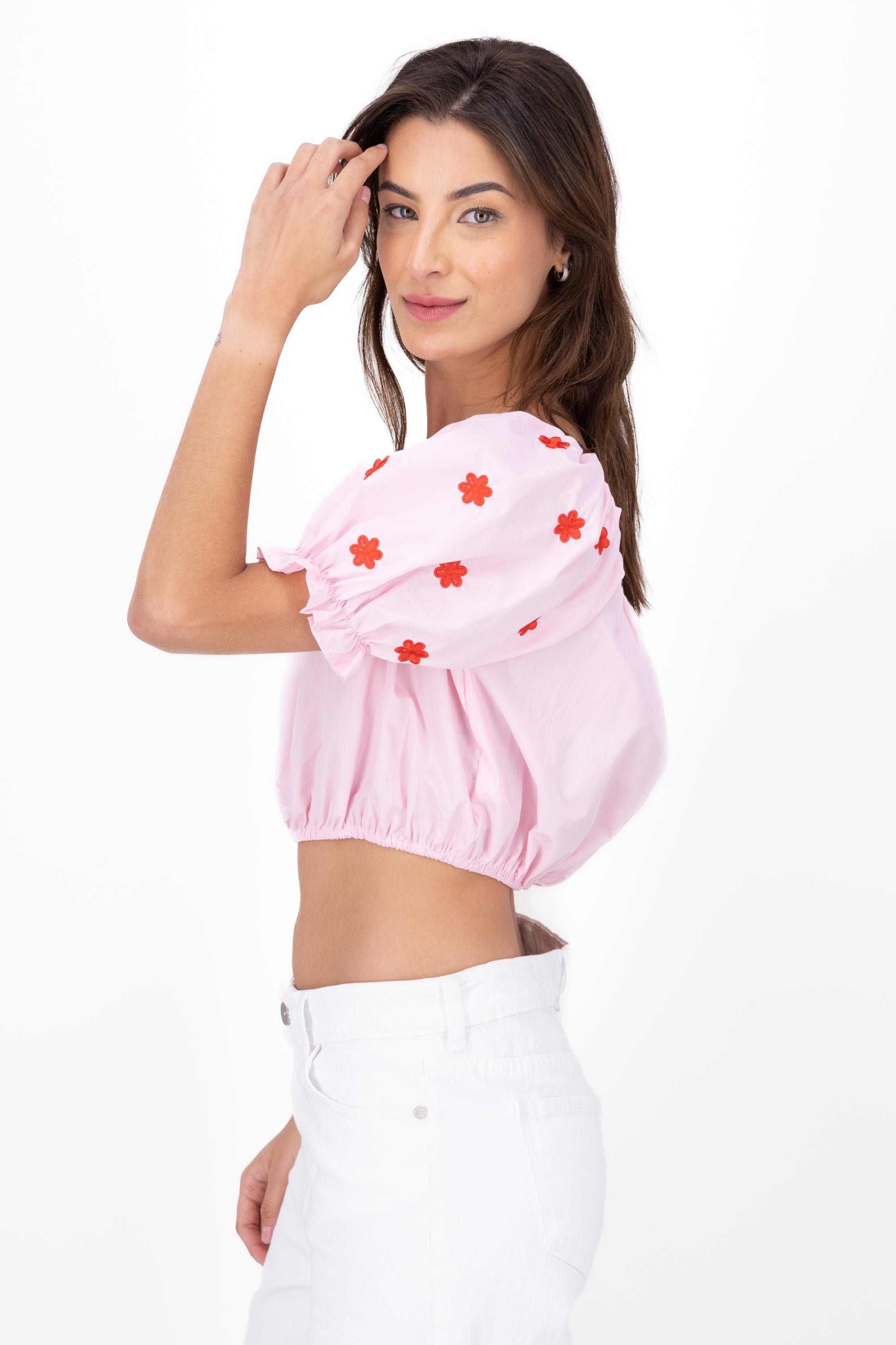 Blusa manga abullonada detalle bordado CORAL