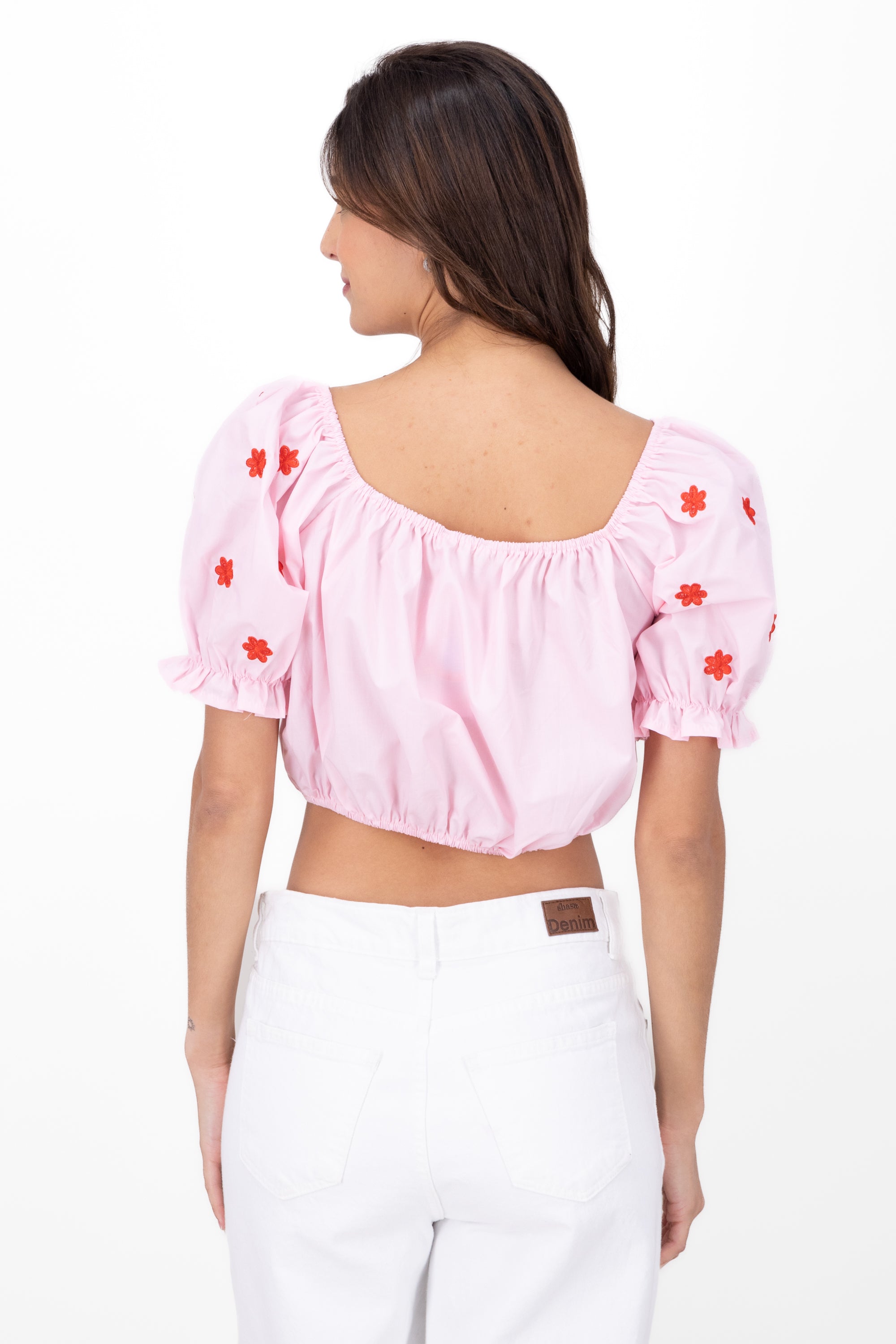 Blusa manga abullonada detalle bordado CORAL