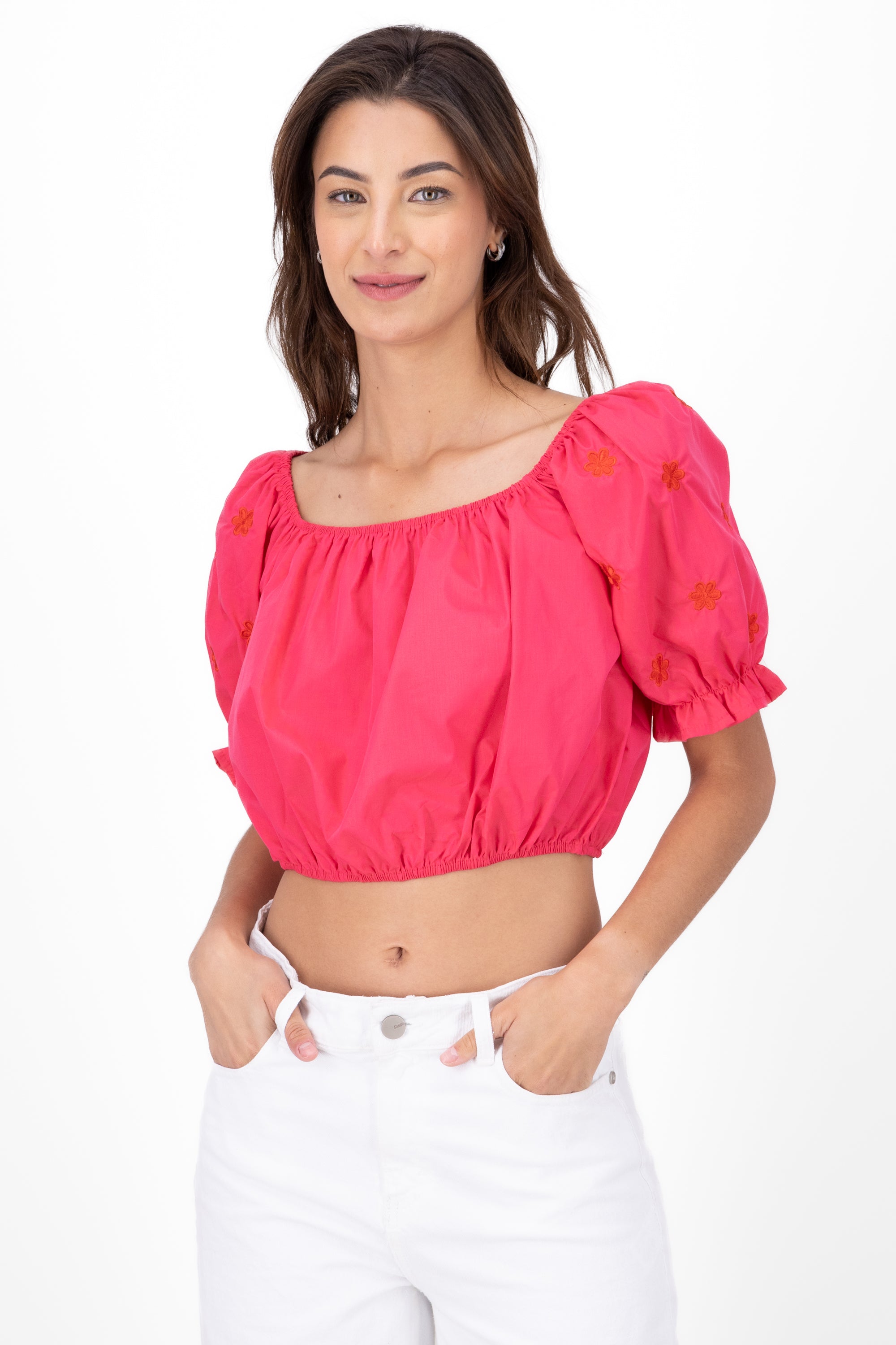 Blusa manga abullonada detalle bordado ROSA