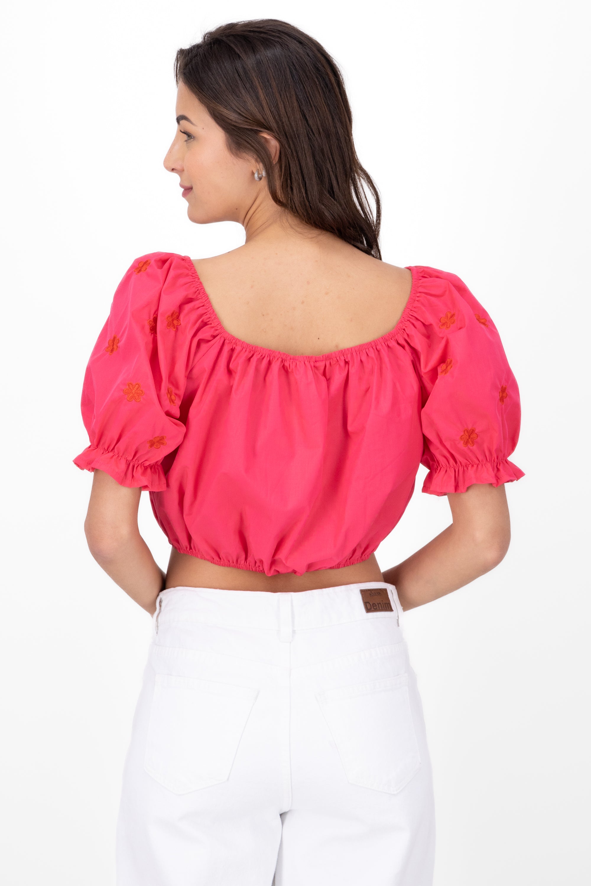 Blusa manga abullonada detalle bordado ROSA