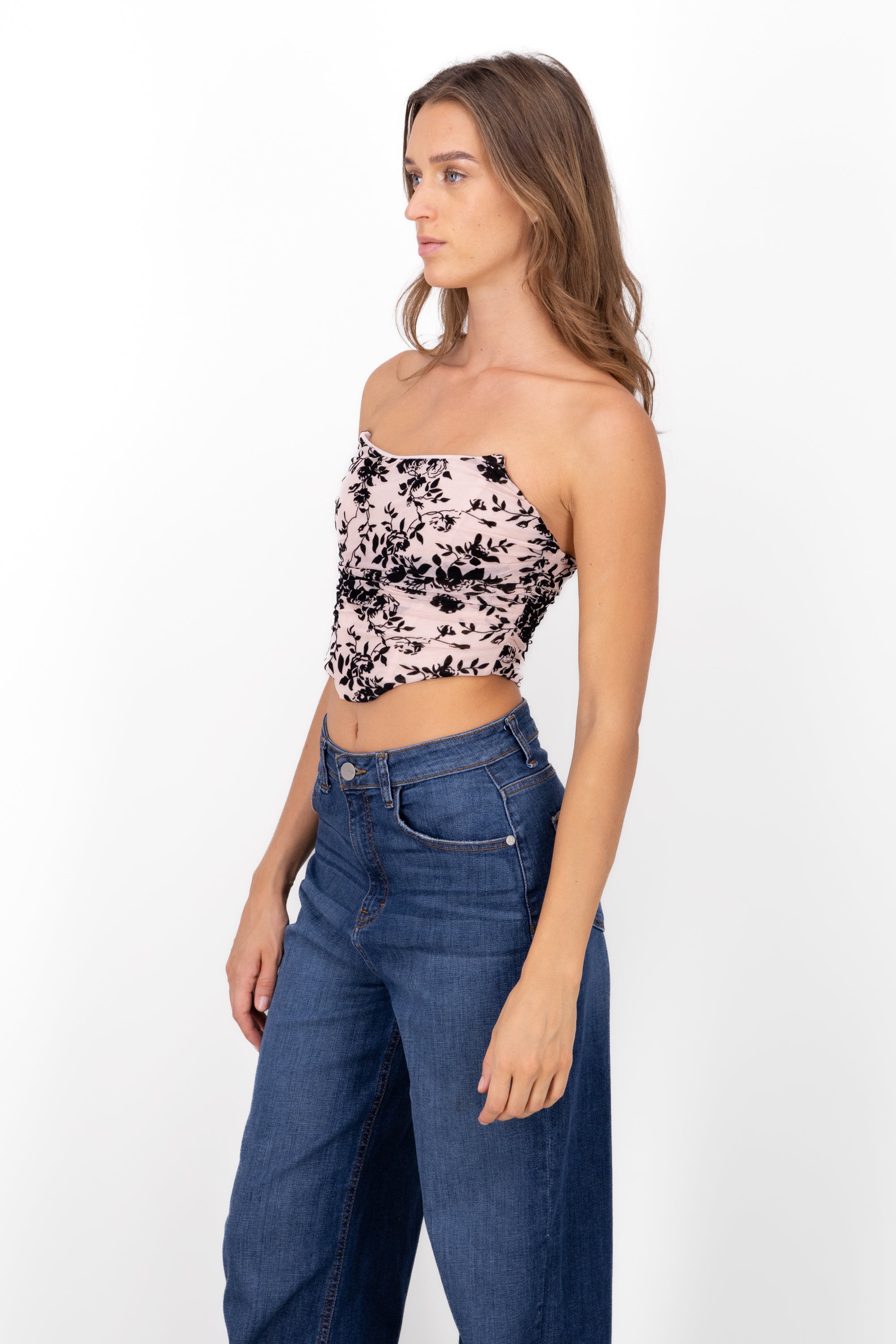 Corset de mesh flock con rosas HUESO COMBO