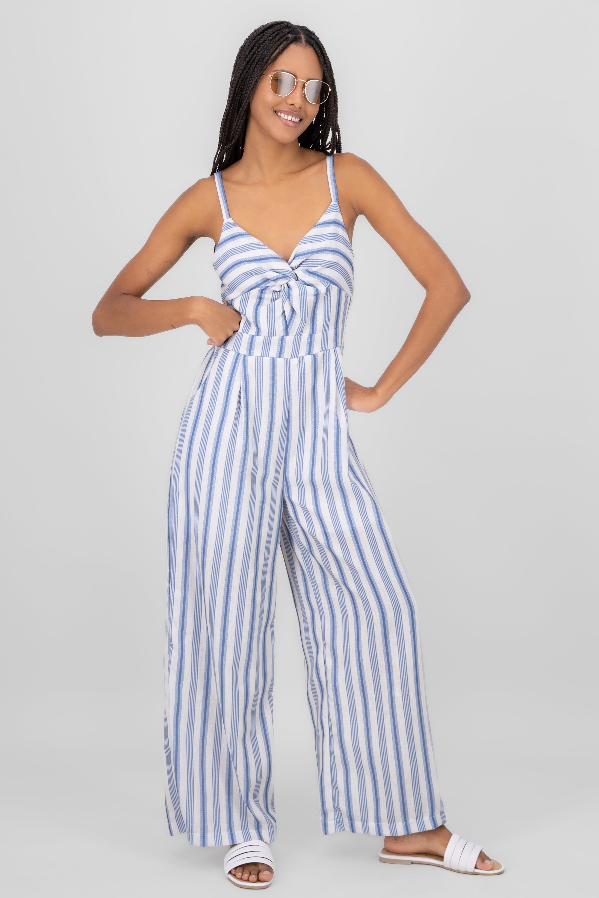 Jumpsuit rayas detalle escote MARINO COMBO